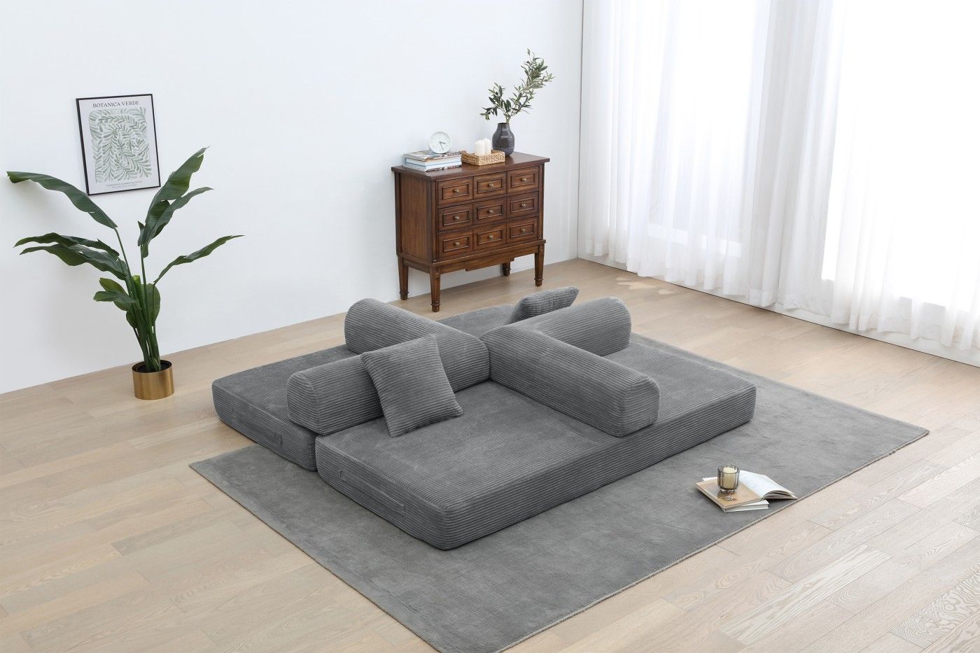 Convertible Sleeper Sofa Bed, Corduroy Folding Sofa Bed with Fixed - Shape Frame, Fold Out Floor Mattress Couch, Lazy Compression Sofa for Living Room, Bedroom, No Assembly Required,Creamy white - DelightsDownSouth