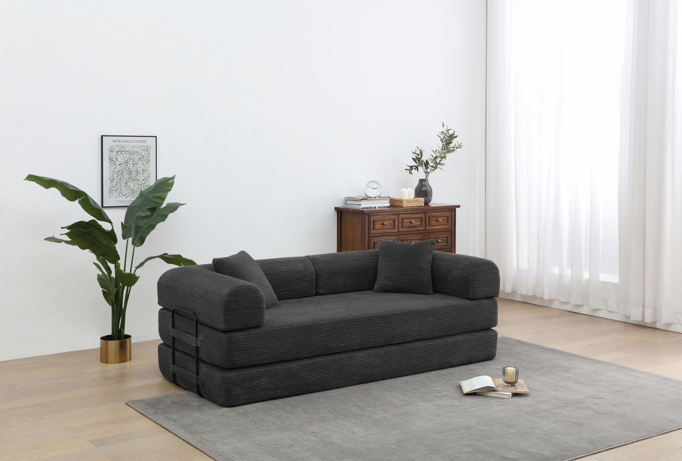 Convertible Sleeper Sofa Bed, Corduroy Folding Sofa Bed with Fixed - Shape Frame, Fold Out Floor Mattress Couch, Lazy Compression Sofa for Living Room, Bedroom, No Assembly Required,Creamy white - DelightsDownSouth