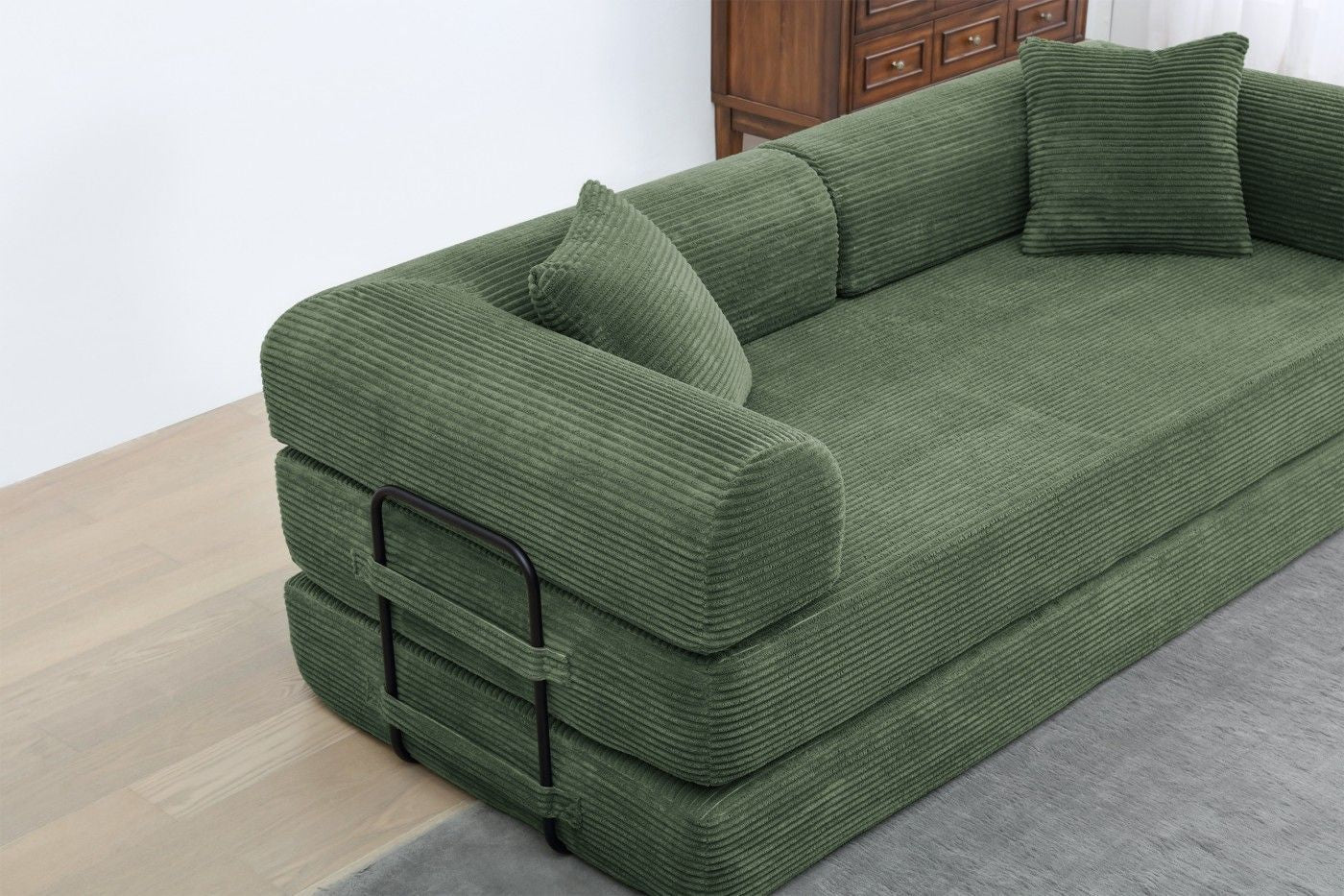 Convertible Sleeper Sofa Bed, Corduroy Folding Sofa Bed with Fixed - Shape Frame, Fold Out Floor Mattress Couch, Lazy Compression Sofa for Living Room, Bedroom, No Assembly Required,Creamy white - DelightsDownSouth