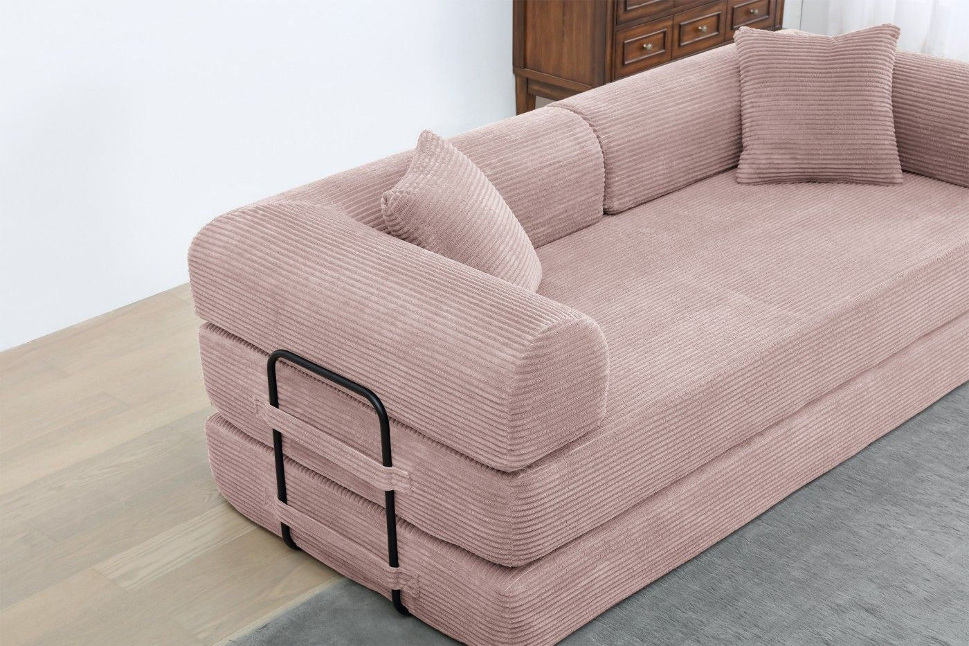 Convertible Sleeper Sofa Bed, Corduroy Folding Sofa Bed with Fixed - Shape Frame, Fold Out Floor Mattress Couch, Lazy Compression Sofa for Living Room, Bedroom, No Assembly Required,Creamy white - DelightsDownSouth
