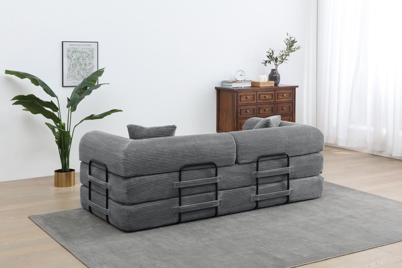 Convertible Sleeper Sofa Bed, Corduroy Folding Sofa Bed with Fixed - Shape Frame, Fold Out Floor Mattress Couch, Lazy Compression Sofa for Living Room, Bedroom, No Assembly Required,Creamy white - DelightsDownSouth