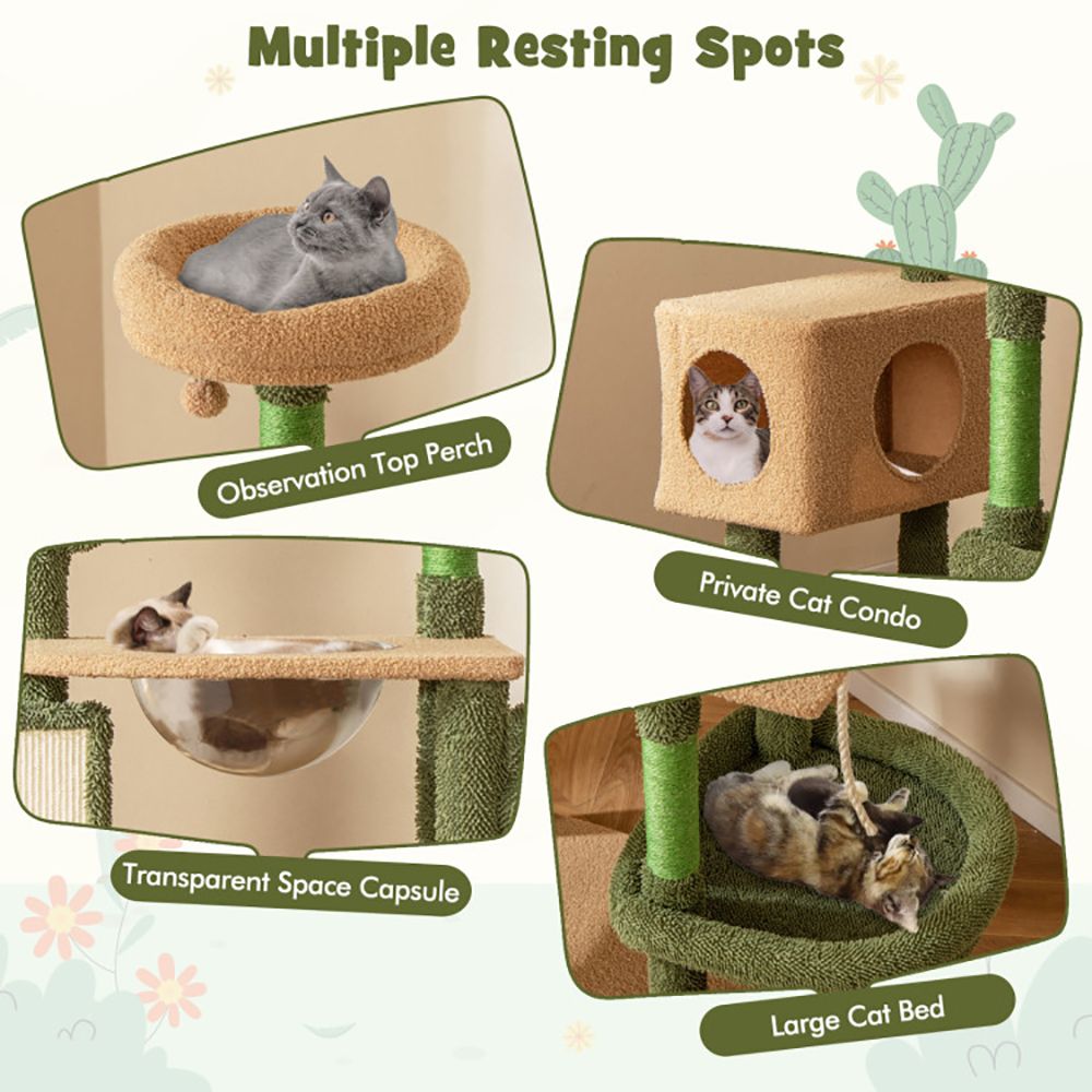 Deluxe 59 Inch Cactus Cat Jungle Gym with Scratching Posts and Interactive Toys - DelightsDownSouth