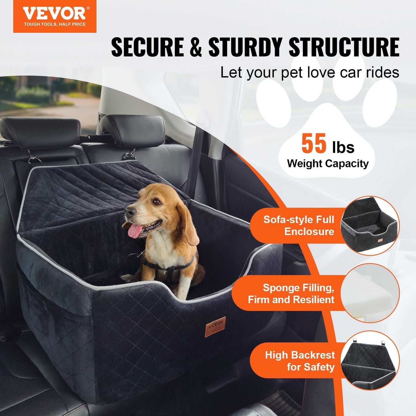 Deluxe Pet Booster Seat for Cars with Clip - On Safety Leash, Perfect for Medium and Large Dogs, Black - DelightsDownSouth