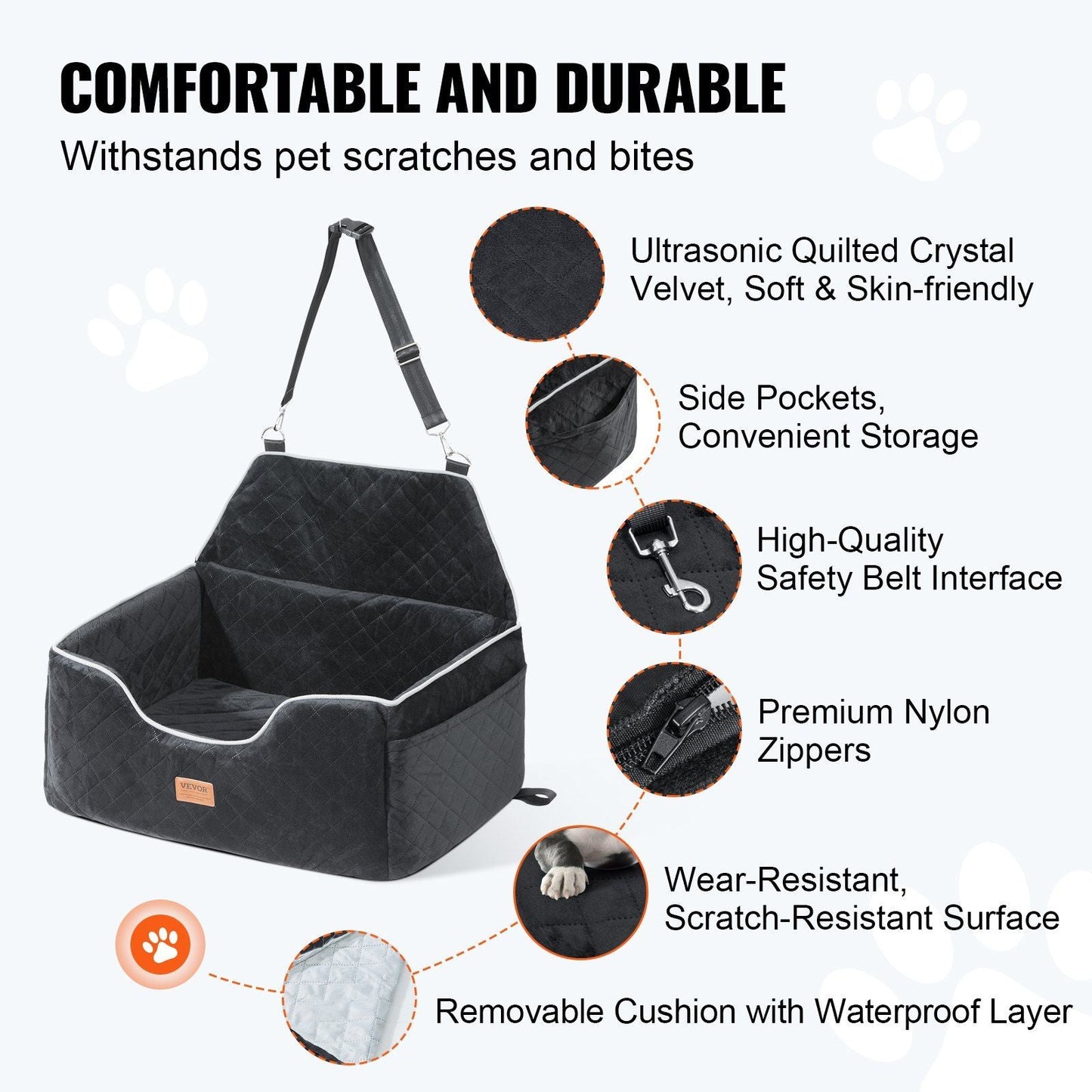 Deluxe Pet Booster Seat for Cars with Clip - On Safety Leash, Perfect for Medium and Large Dogs, Black - DelightsDownSouth