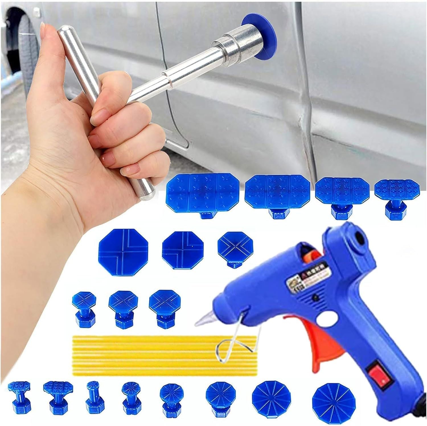 Dent Removal Kit for Car Suction Dent Puller Small Hail Dent Repair Kit Include T Bar Dent Puller and 18 Auto Dent Pulling Tabs - DelightsDownSouth