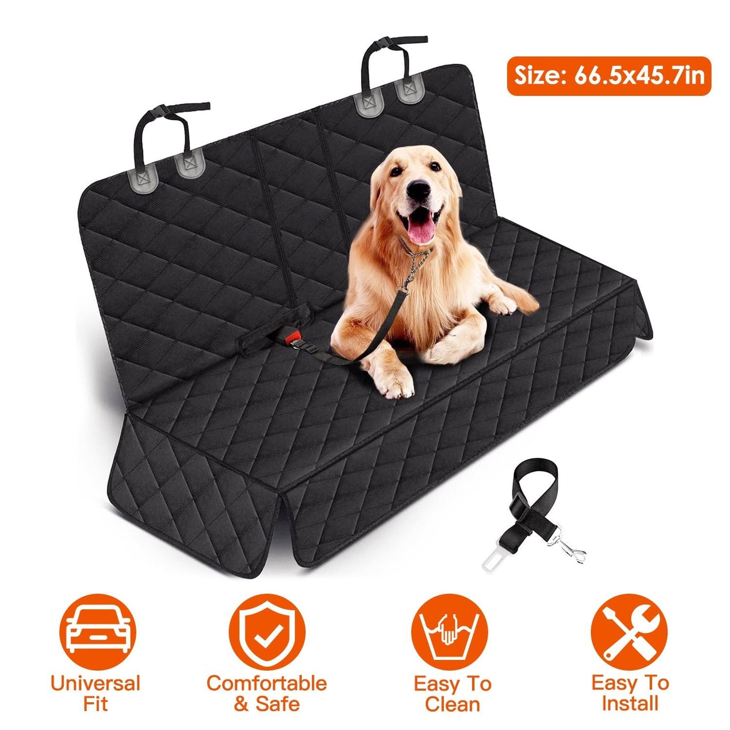 Dog Car Seat Cover Waterproof Scratchproof Pet Car Rear Protector Mat Pet Back Seat Cover with Dog Seat Belt for Car Truck SUV - DelightsDownSouth