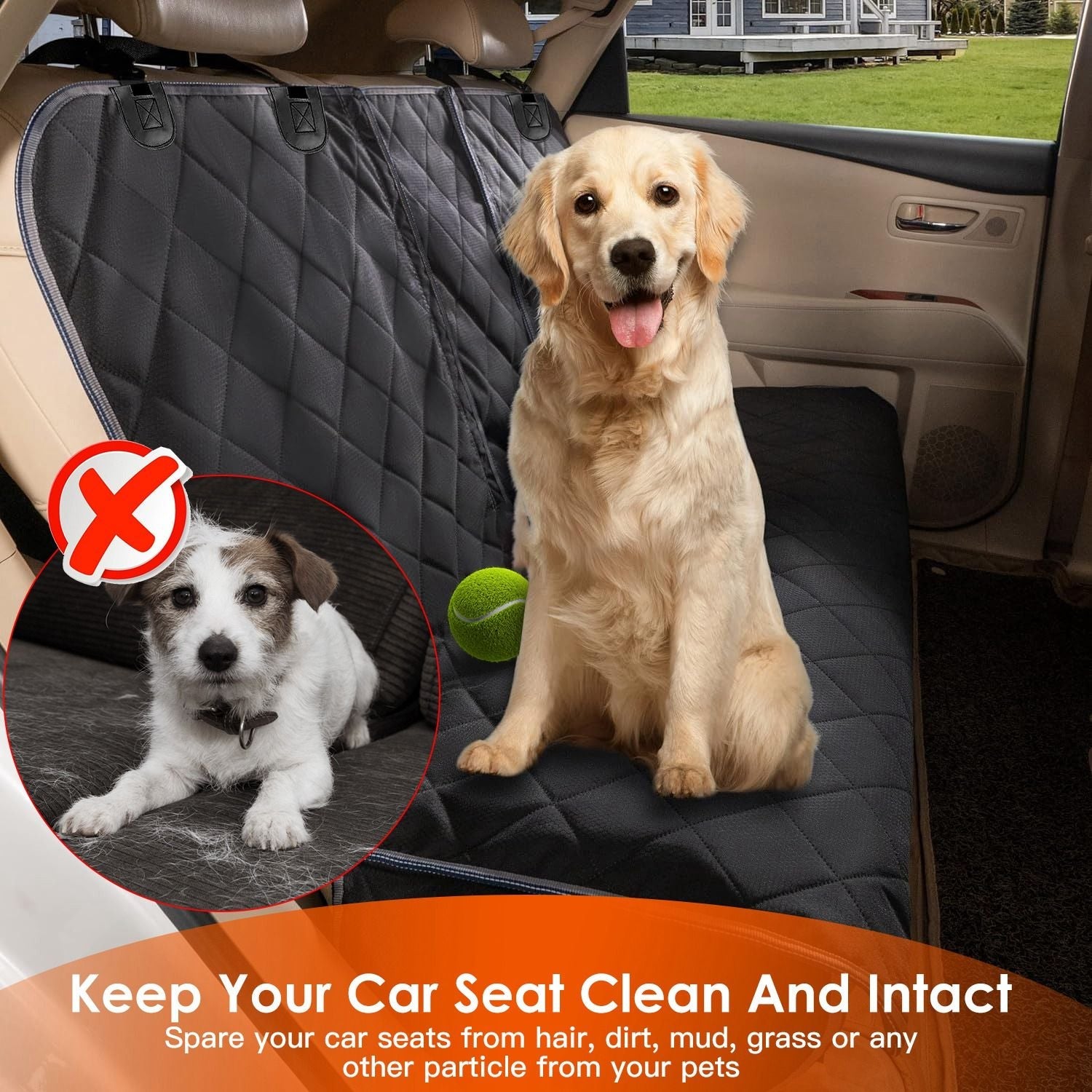 Dog Car Seat Cover Waterproof Scratchproof Pet Car Rear Protector Mat Pet Back Seat Cover with Dog Seat Belt for Car Truck SUV - DelightsDownSouth