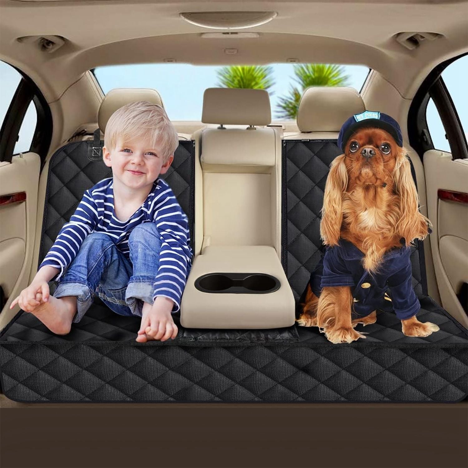 Dog Car Seat Cover Waterproof Scratchproof Pet Car Rear Protector Mat Pet Back Seat Cover with Dog Seat Belt for Car Truck SUV - DelightsDownSouth