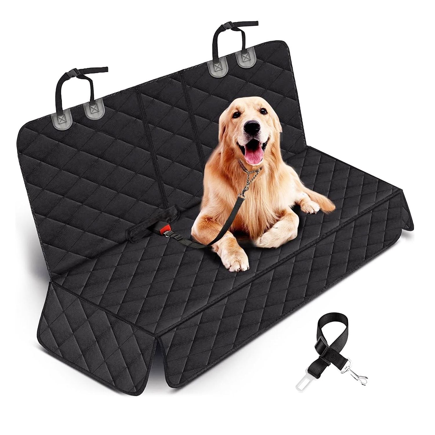 Dog Car Seat Cover Waterproof Scratchproof Pet Car Rear Protector Mat Pet Back Seat Cover with Dog Seat Belt for Car Truck SUV - DelightsDownSouth