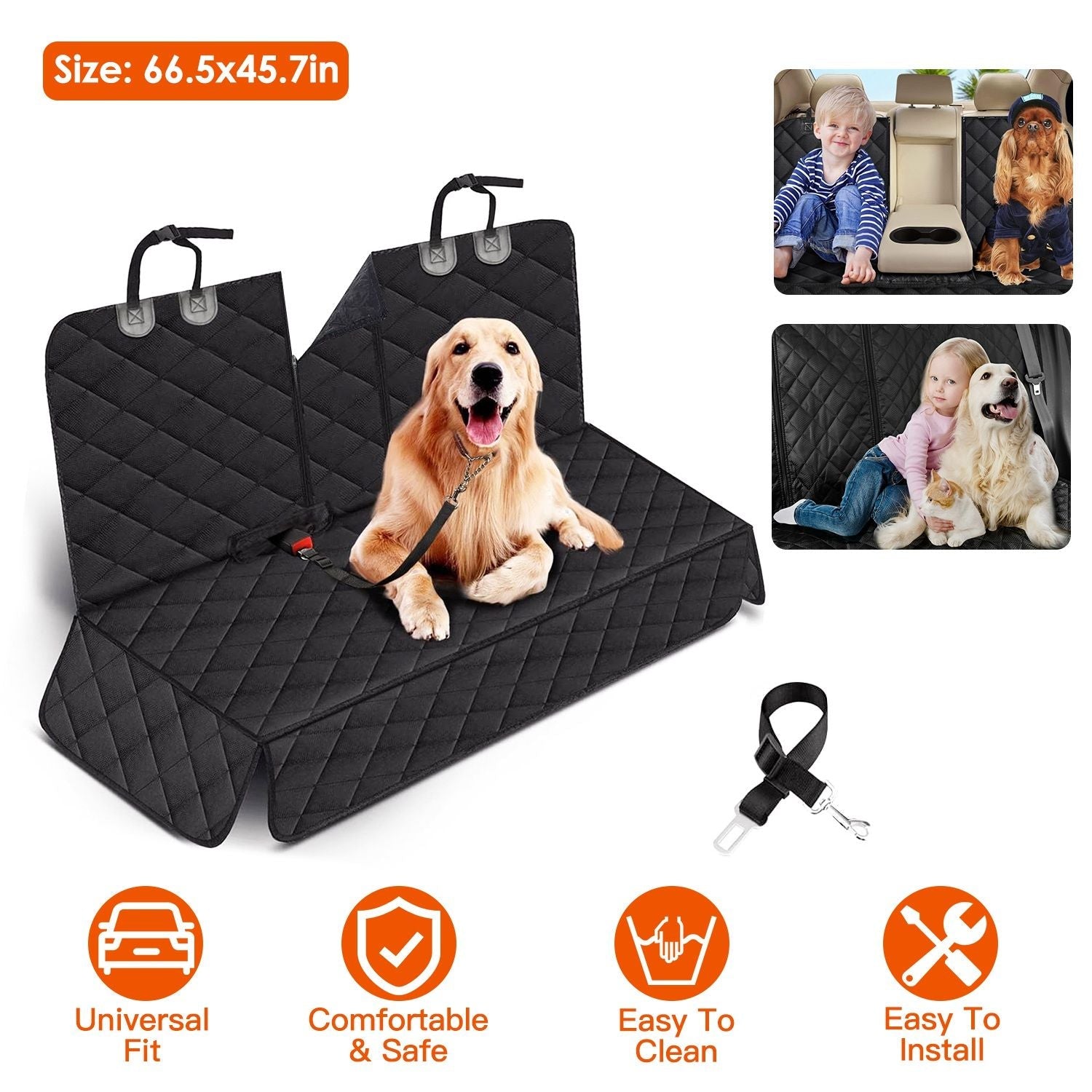 Dog Car Seat Cover Waterproof Scratchproof Pet Car Rear Protector Mat Pet Back Seat Cover with Dog Seat Belt for Car Truck SUV - DelightsDownSouth