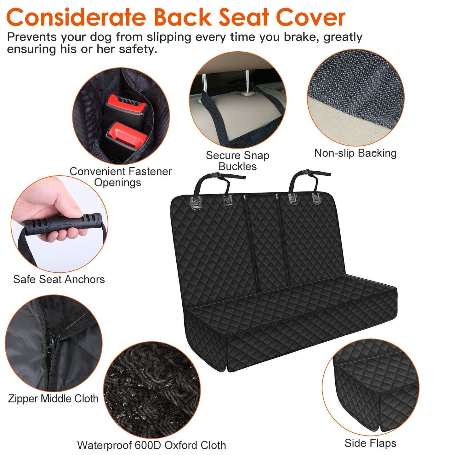 Dog Car Seat Cover Waterproof Scratchproof Pet Car Rear Protector Mat Pet Back Seat Cover with Dog Seat Belt for Car Truck SUV - DelightsDownSouth