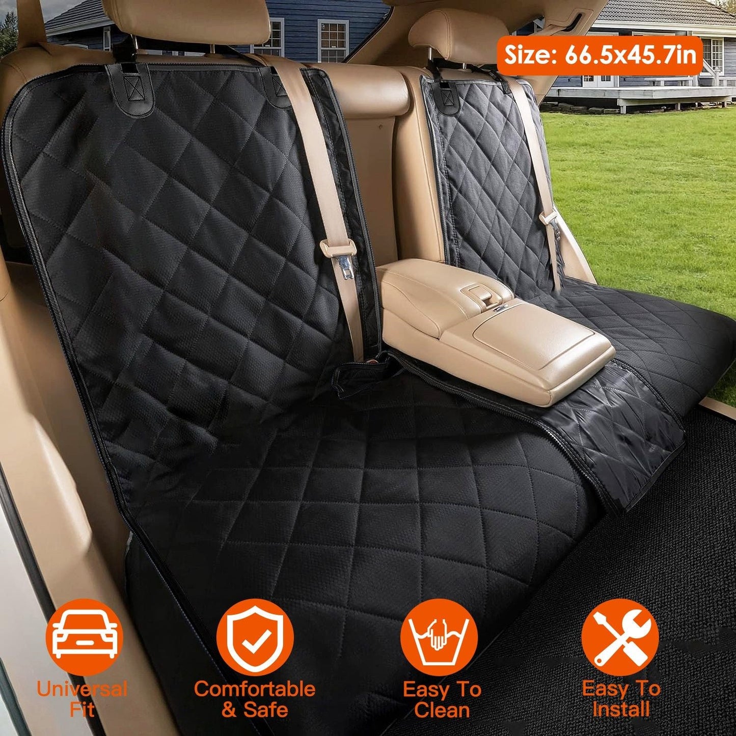 Dog Car Seat Cover Waterproof Scratchproof Pet Car Rear Protector Mat Pet Back Seat Cover with Dog Seat Belt for Car Truck SUV - DelightsDownSouth