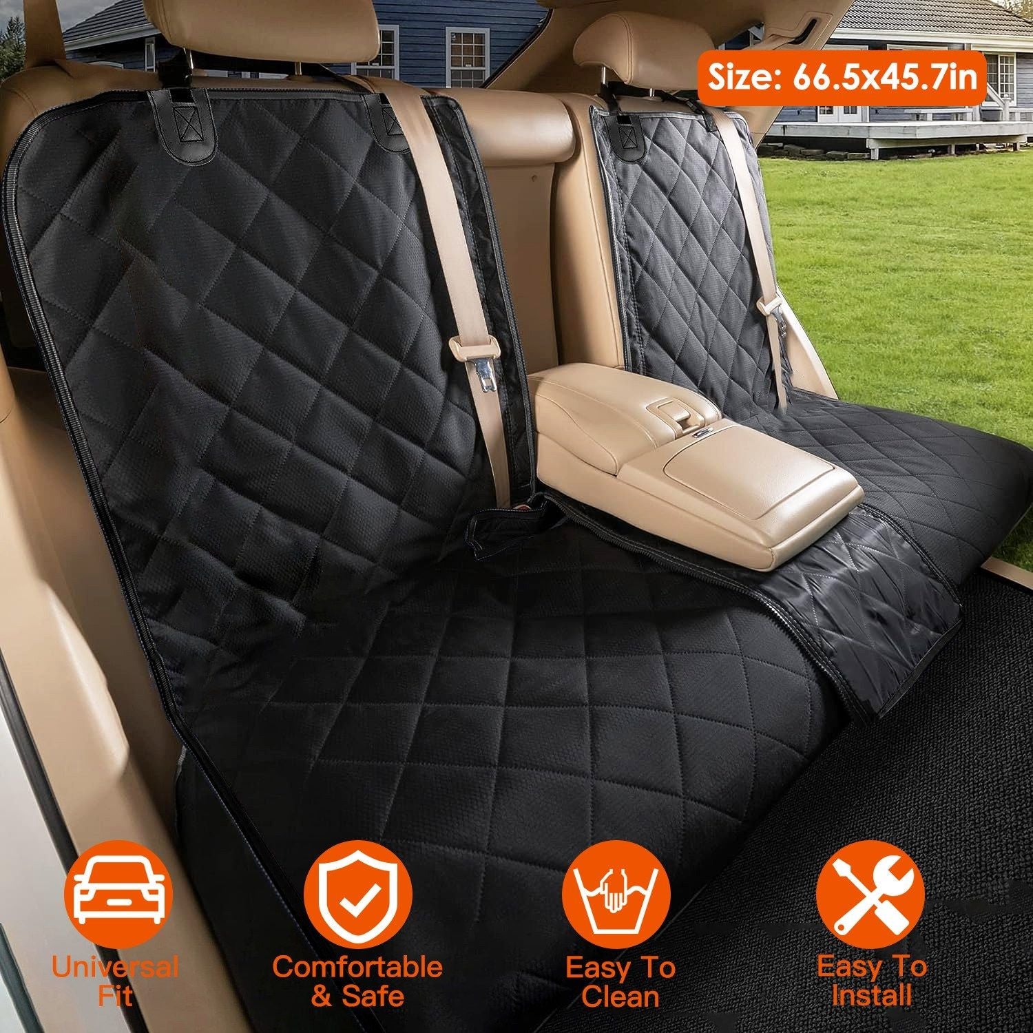 Dog Car Seat Cover Waterproof Scratchproof Pet Car Rear Protector Mat Pet Back Seat Cover with Dog Seat Belt for Car Truck SUV - DelightsDownSouth