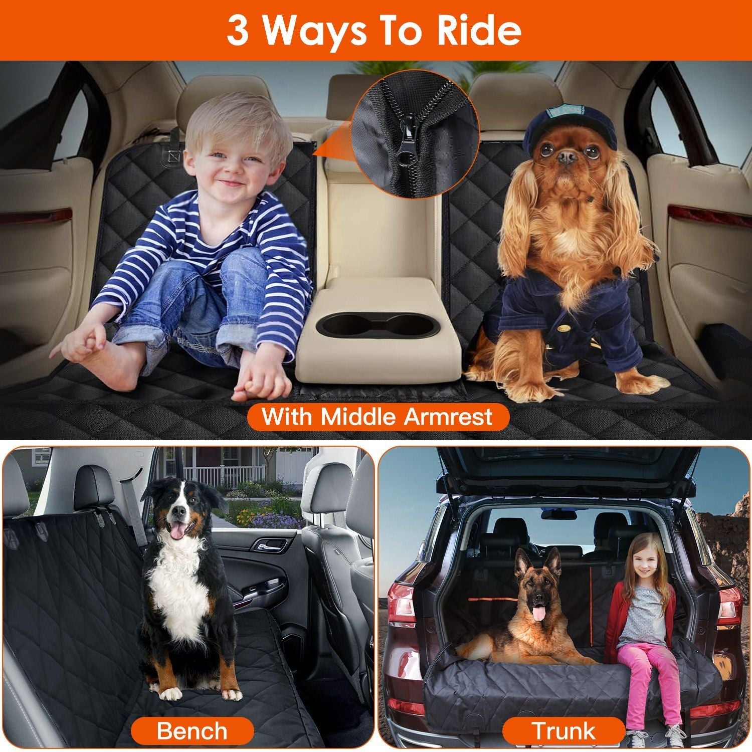 Dog Car Seat Cover Waterproof Scratchproof Pet Car Rear Protector Mat Pet Back Seat Cover with Dog Seat Belt for Car Truck SUV - DelightsDownSouth