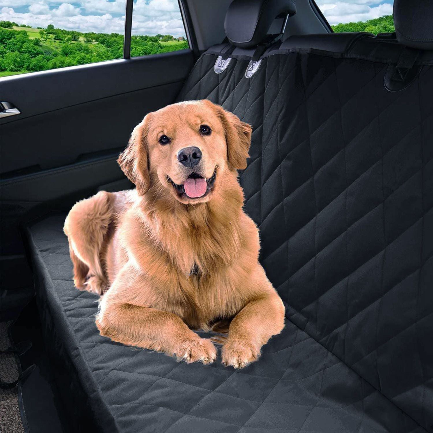 Dog Car Seat Cover Waterproof Scratchproof Pet Car Rear Protector Mat Pet Back Seat Cover with Dog Seat Belt for Car Truck SUV - DelightsDownSouth