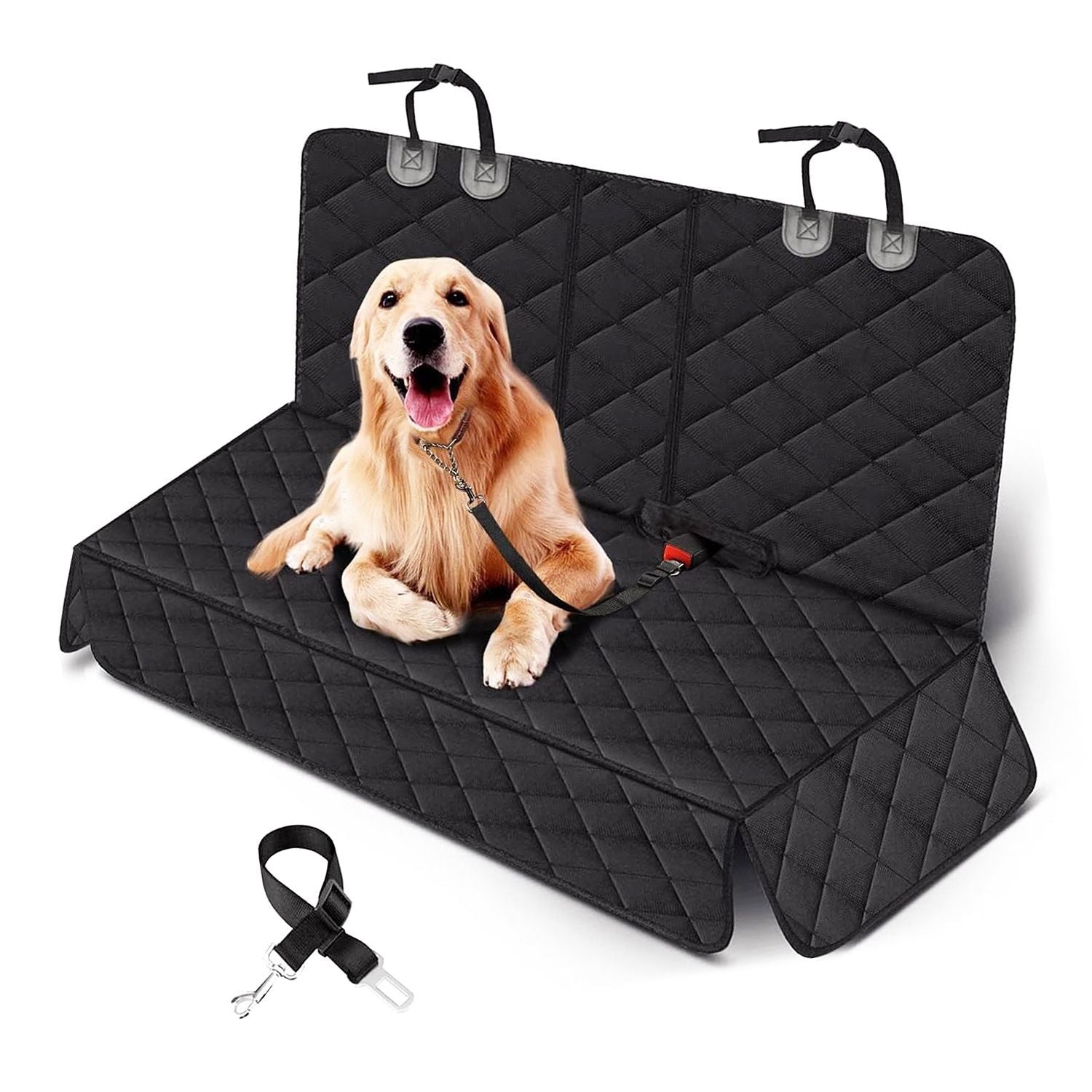 Dog Car Seat Cover Waterproof Scratchproof Pet Car Rear Protector Mat Pet Back Seat Cover with Dog Seat Belt for Car Truck SUV - DelightsDownSouth