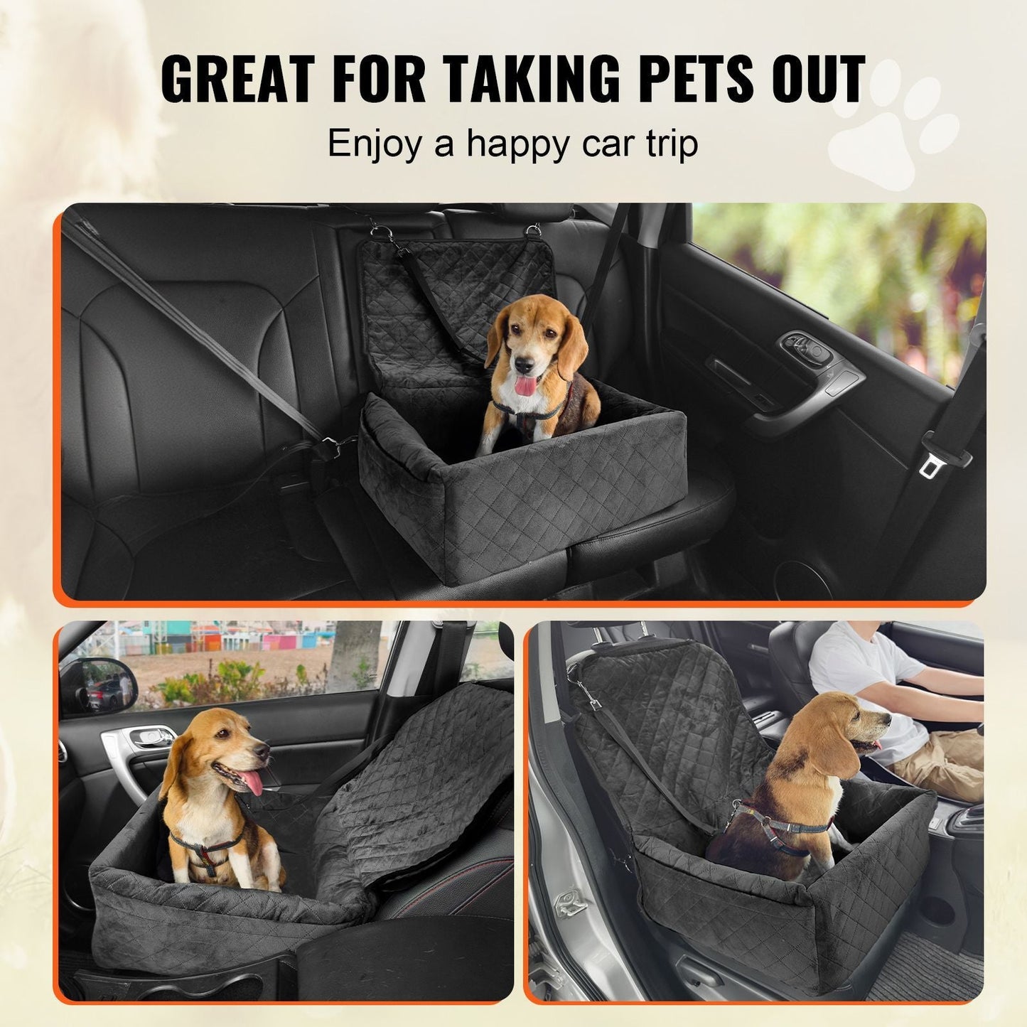 Dog Car Seat, Dog Booster Seat for Car with A Storage Pocket, Clip - On Safety Leash, Sponge and PP Cotton Filling, Dog Car Bed for Small & Medium Dog up to 40lbs, Black - DelightsDownSouth