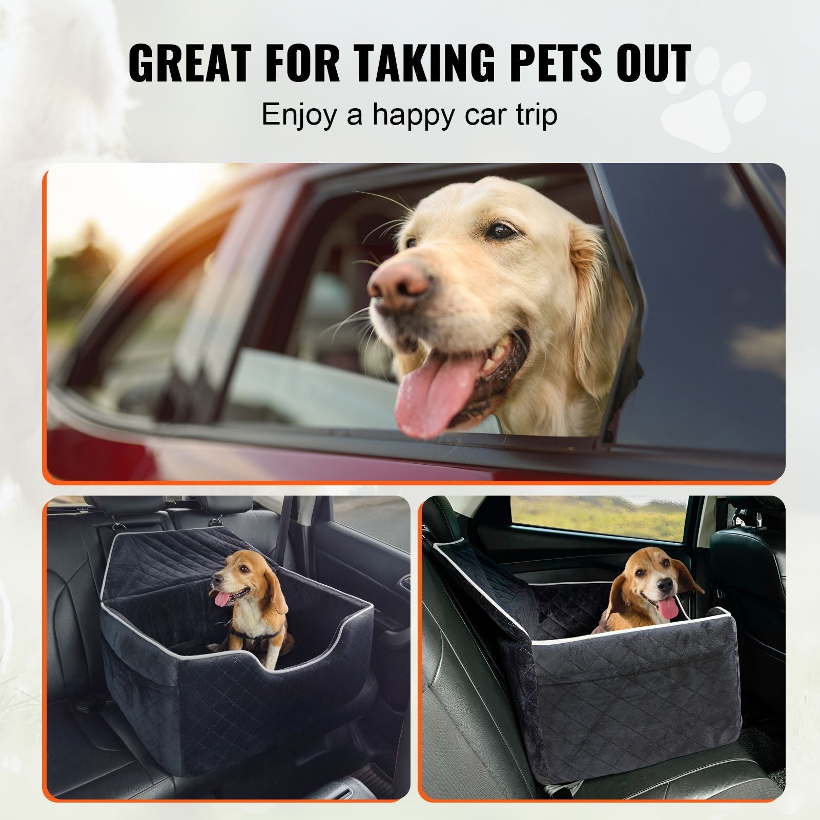 Dog Car Seat, Dog Booster Seat for Car with A Storage Pocket, Pet Car Seat with Clip - On Safety Leash, Sponge Filling, Dog Car Bed for Medium & Large Dog up to 55 lbs, Black - DelightsDownSouth