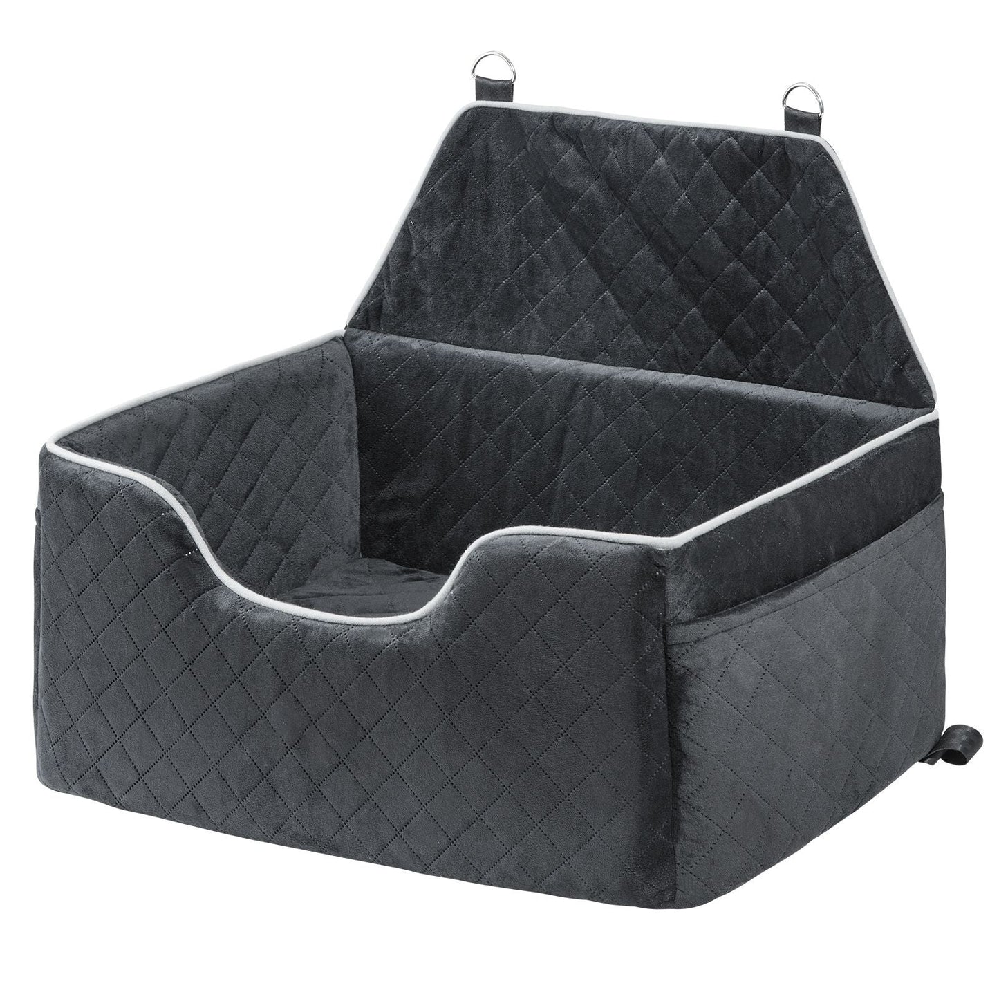 Dog Car Seat, Dog Booster Seat for Car with A Storage Pocket, Pet Car Seat with Clip - On Safety Leash, Sponge Filling, Dog Car Bed for Medium & Large Dog up to 55 lbs, Black - DelightsDownSouth