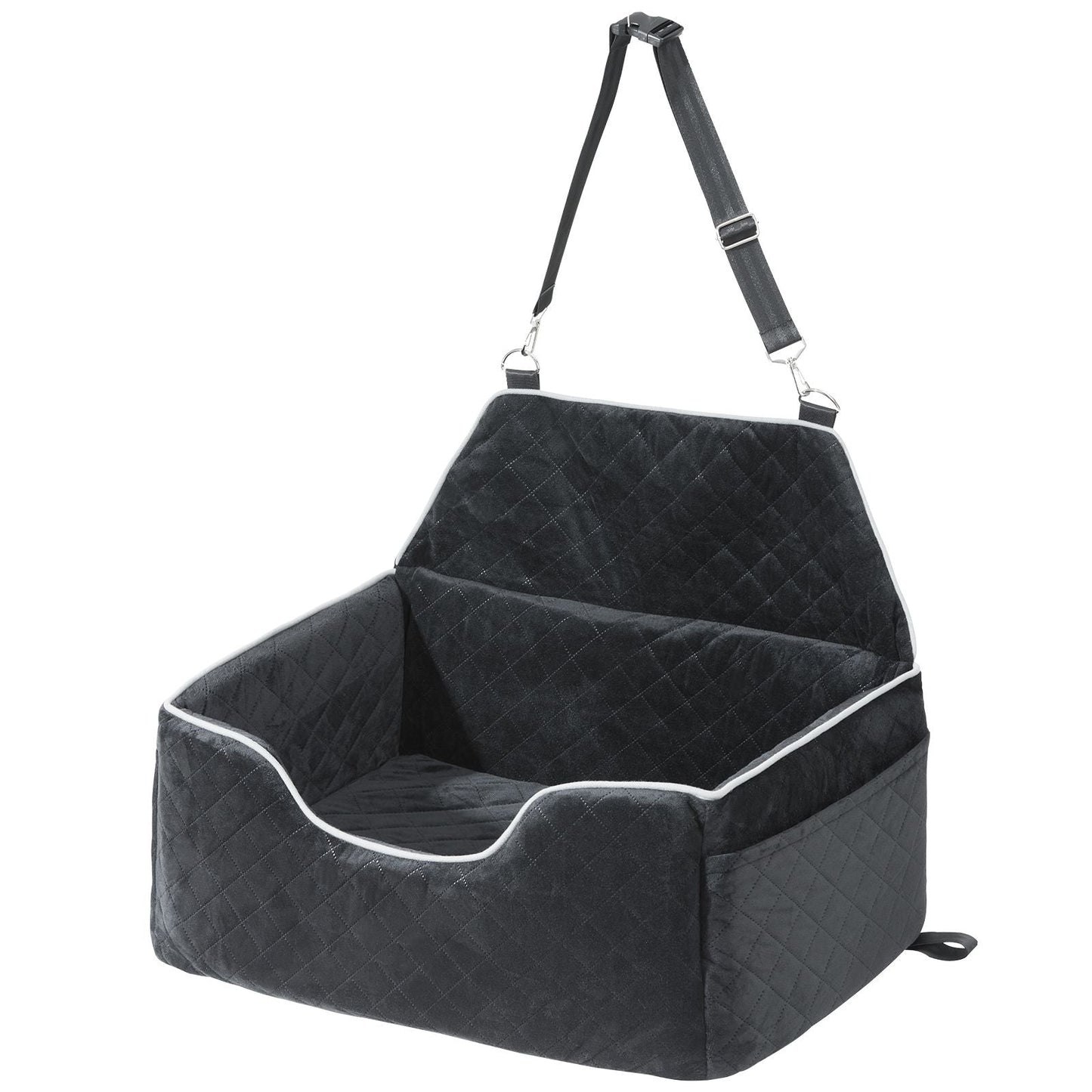 Dog Car Seat, Dog Booster Seat for Car with A Storage Pocket, Pet Car Seat with Clip - On Safety Leash, Sponge Filling, Dog Car Bed for Medium & Large Dog up to 55 lbs, Black - DelightsDownSouth