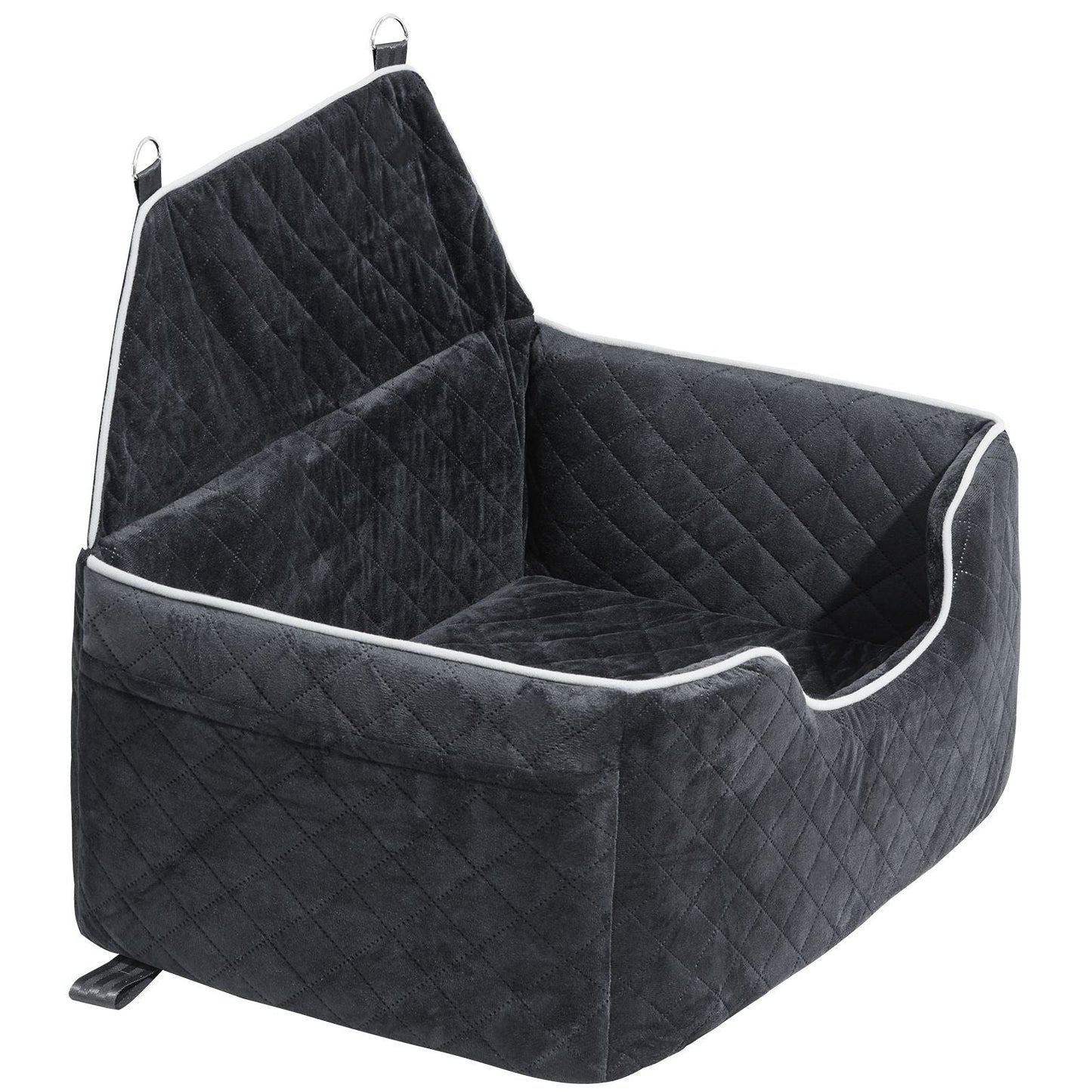 Dog Car Seat, Dog Booster Seat for Car with A Storage Pocket, Pet Car Seat with Clip - On Safety Leash, Sponge Filling, Dog Car Bed for Medium & Large Dog up to 55 lbs, Black - DelightsDownSouth