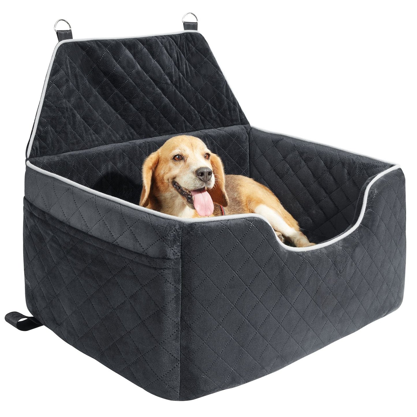 Dog Car Seat, Dog Booster Seat for Car with A Storage Pocket, Pet Car Seat with Clip - On Safety Leash, Sponge Filling, Dog Car Bed for Medium & Large Dog up to 55 lbs, Black - DelightsDownSouth