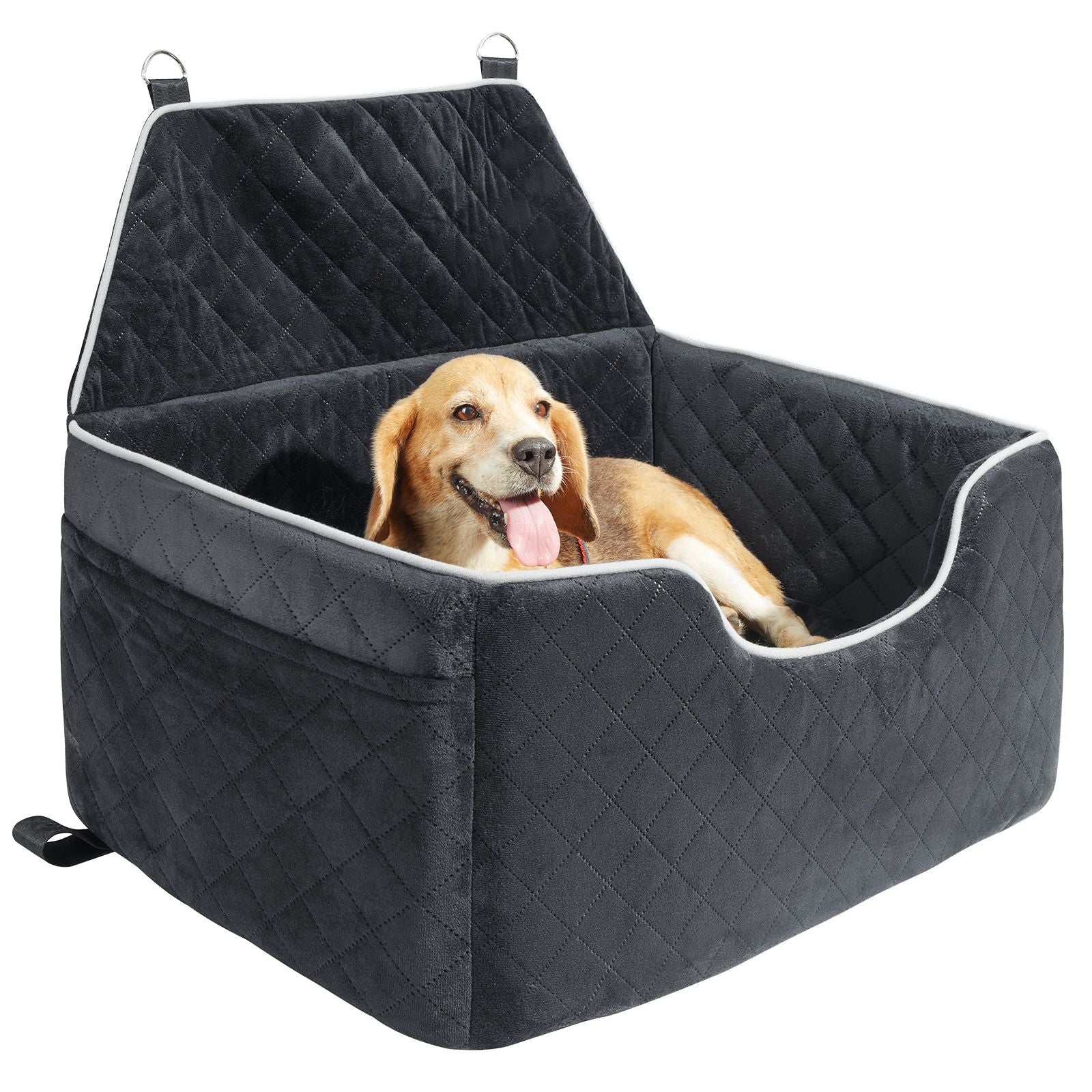 Dog Car Seat, Dog Booster Seat for Car with A Storage Pocket, Pet Car Seat with Clip - On Safety Leash, Sponge Filling, Dog Car Bed for Medium & Large Dog up to 55 lbs, Black - DelightsDownSouth