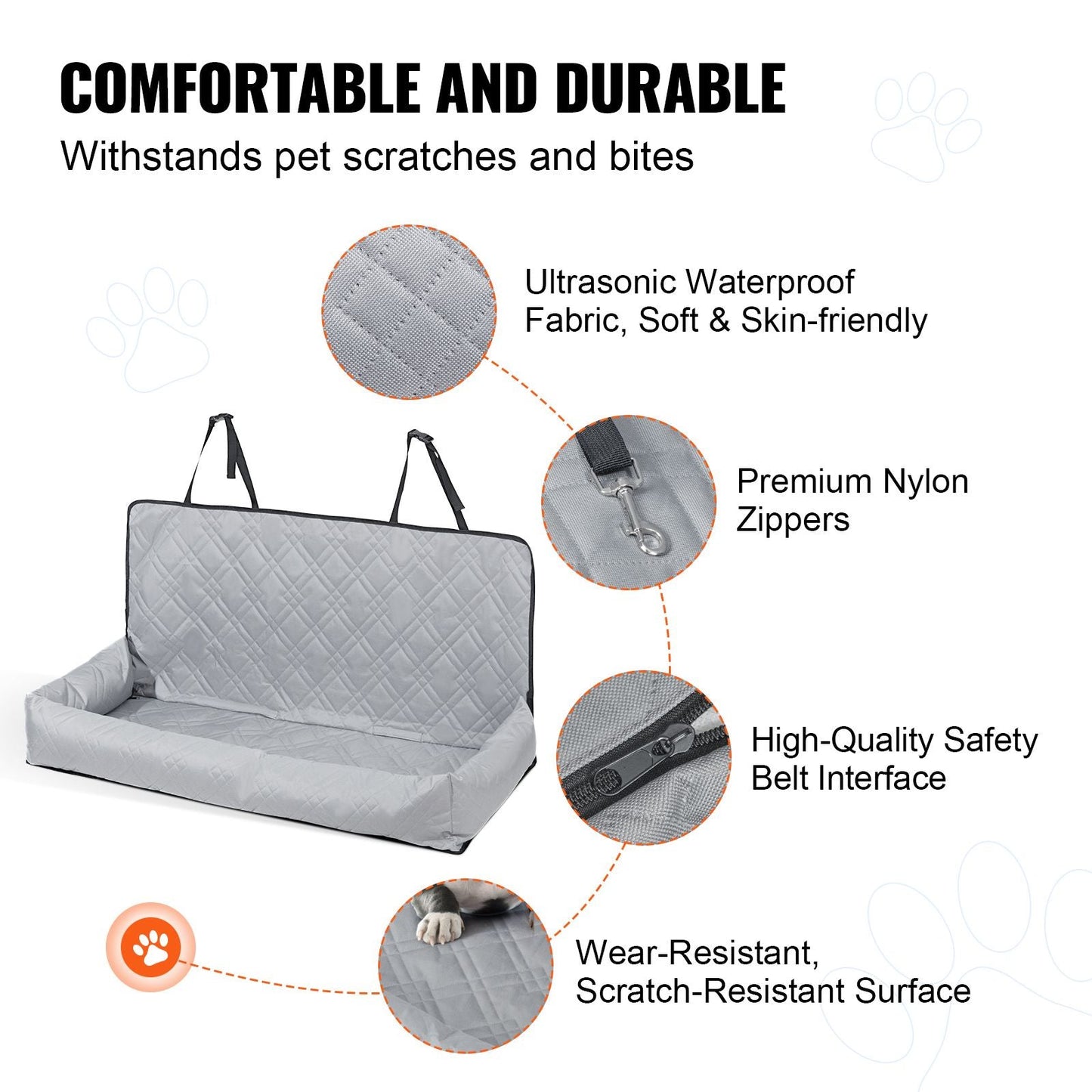 Dog Car Seat, Waterproof Dog Booster Seat for Car, Pet Car Seat with Clip - On Safety Leash, PP Cotton Filling, Dog Car Bed for Medium & Large Dog up to 100 lbs, Gray - DelightsDownSouth