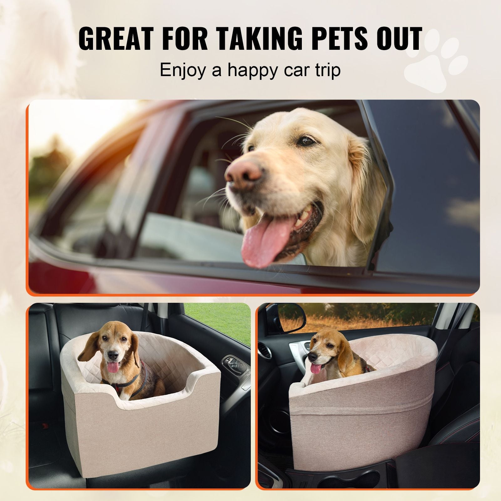 Dog Car Seat, Waterproof Dog Booster Seat for Car with A Storage Pocket, Clip - On Safety Leash and Sponge Filling, Dog Car Bed for Small & Medium Dog up to 55lbs, Brown - DelightsDownSouth