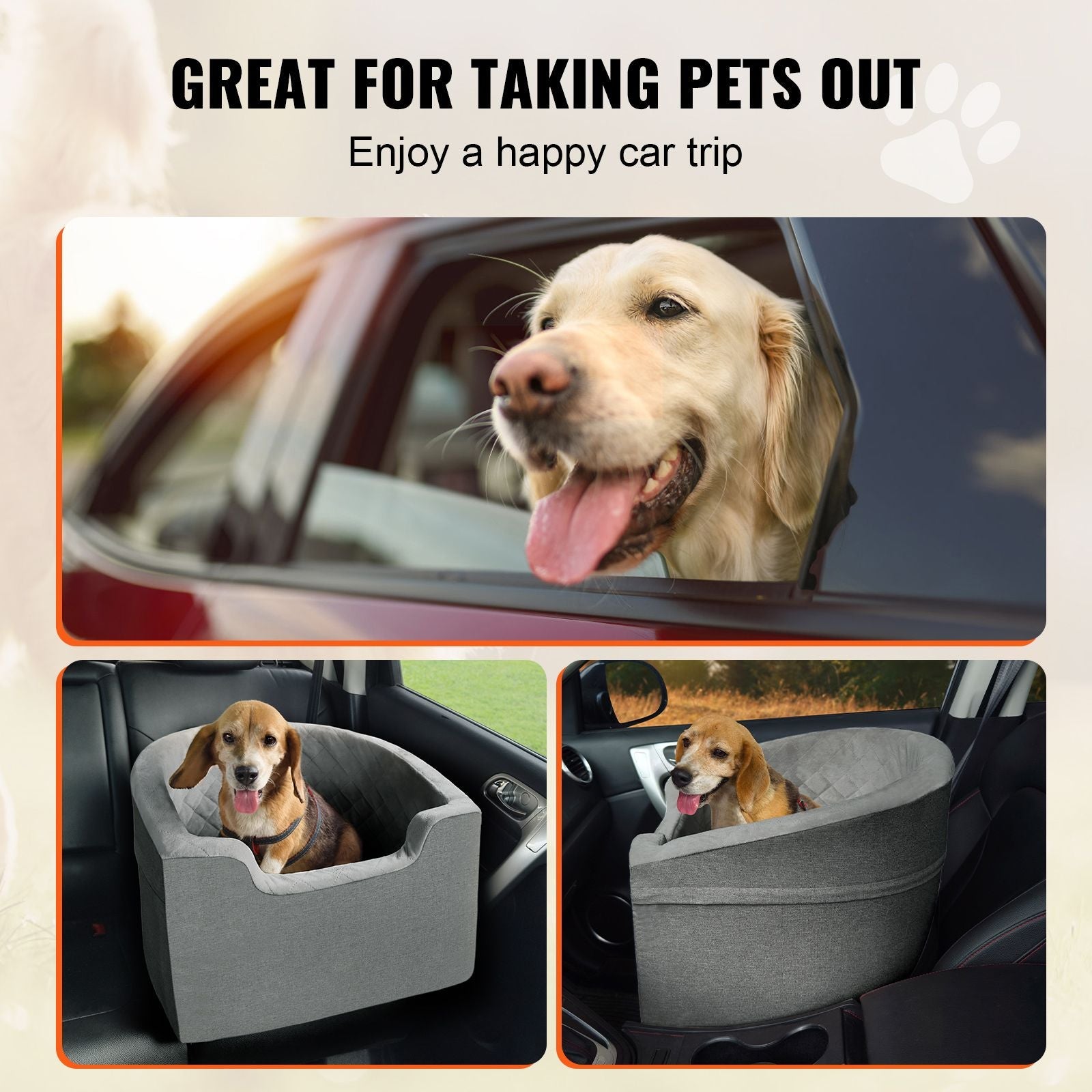 Dog Car Seat, Waterproof Dog Booster Seat for Car with A Storage Pocket, Clip - On Safety Leash and Sponge Filling, Dog Car Bed for Small & Medium Dog up to 55lbs, Gray - DelightsDownSouth