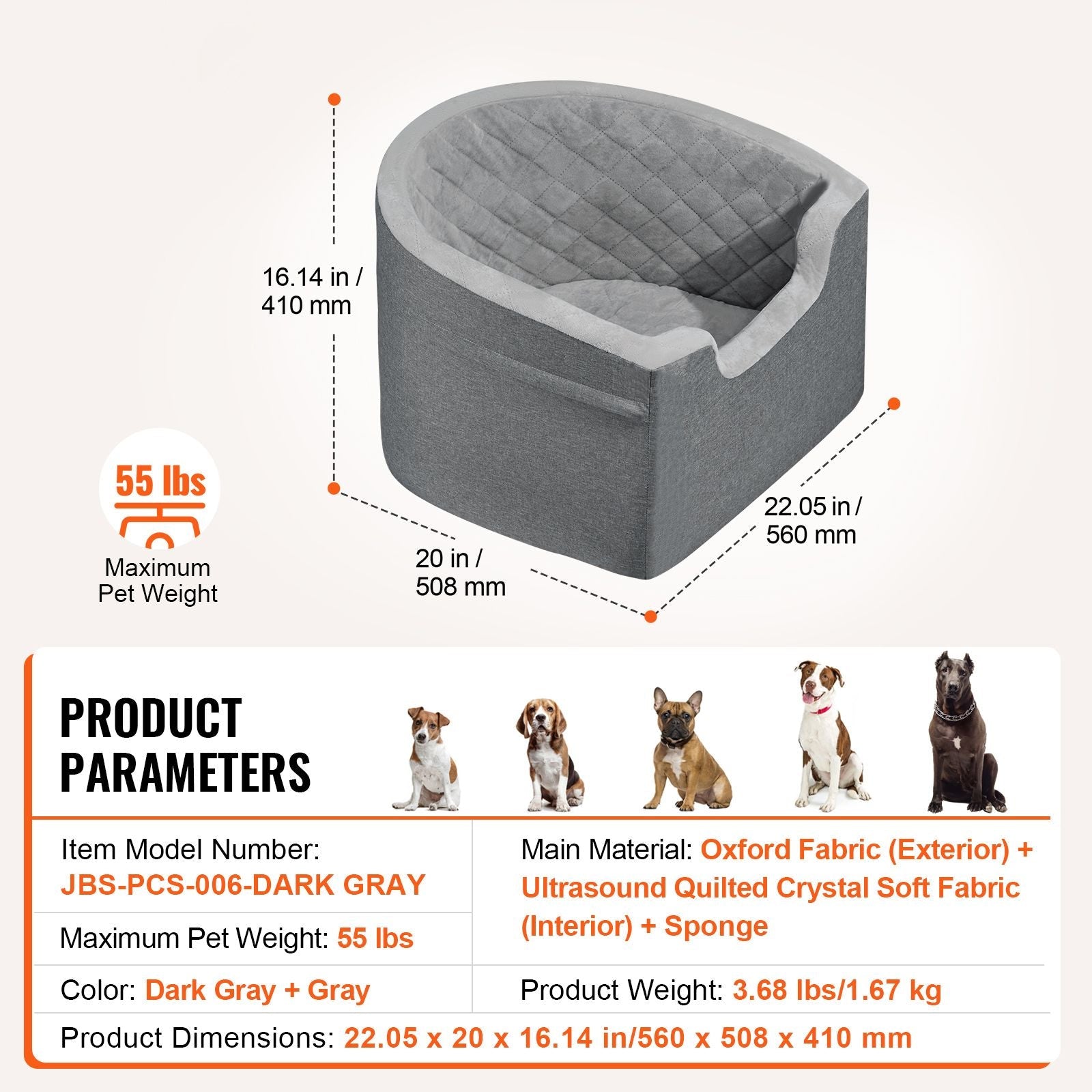 Dog Car Seat, Waterproof Dog Booster Seat for Car with A Storage Pocket, Clip - On Safety Leash and Sponge Filling, Dog Car Bed for Small & Medium Dog up to 55lbs, Gray - DelightsDownSouth