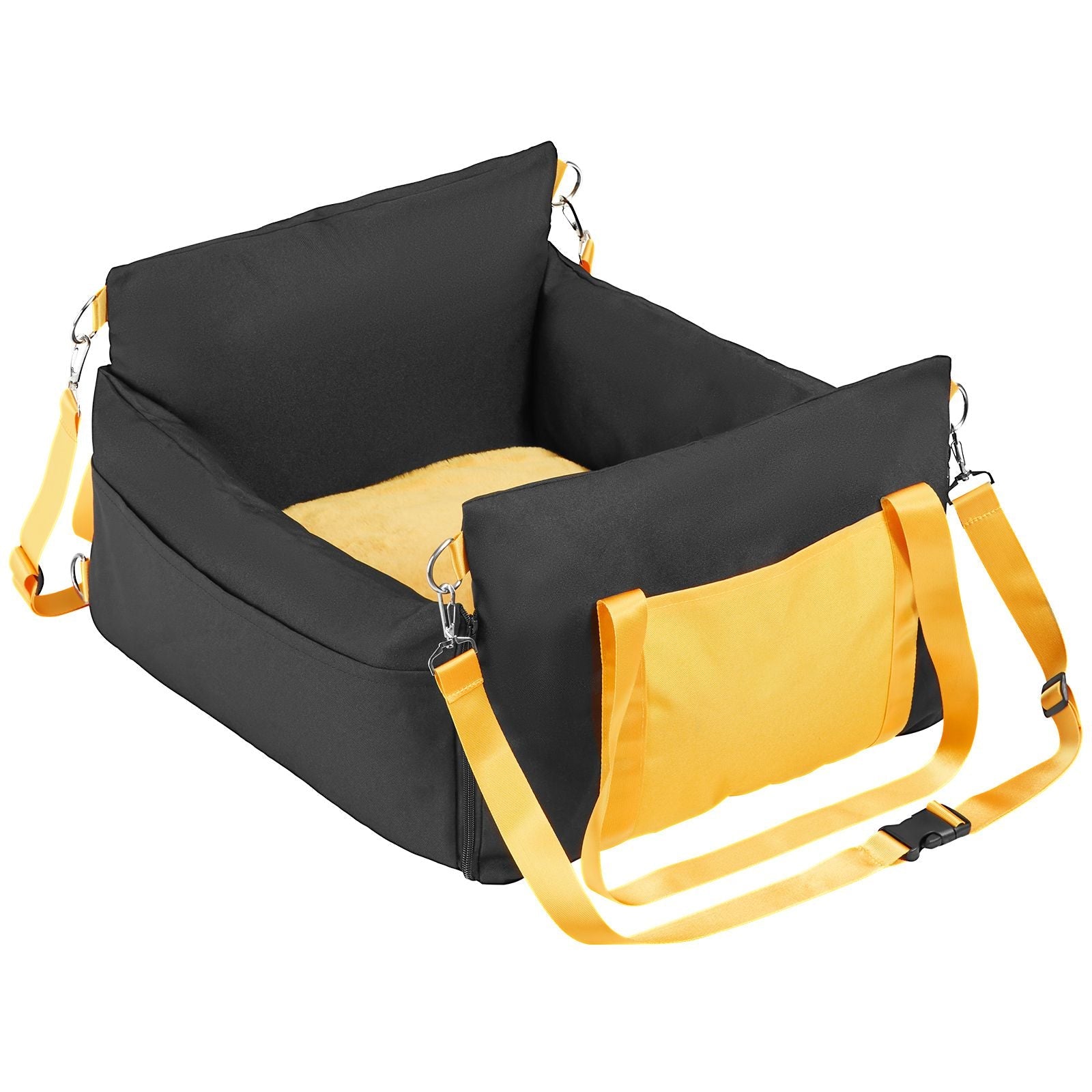 Dog Car Seat, Waterproof Dog Booster Seat for Car with Side Handles and A Storage Pocket, Clip - On Safety Leash and PP Cotton Filling, Dog Car Bed for Small Dog up to 25lbs, Black - DelightsDownSouth
