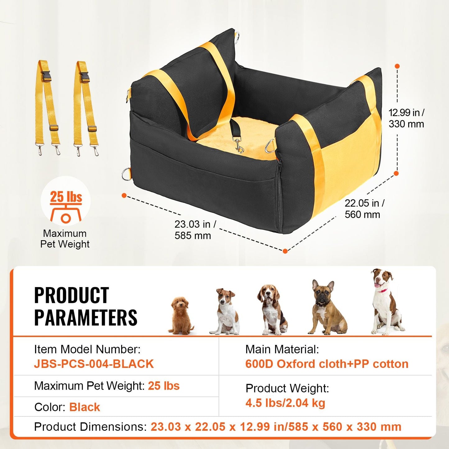 Dog Car Seat, Waterproof Dog Booster Seat for Car with Side Handles and A Storage Pocket, Clip - On Safety Leash and PP Cotton Filling, Dog Car Bed for Small Dog up to 25lbs, Black - DelightsDownSouth