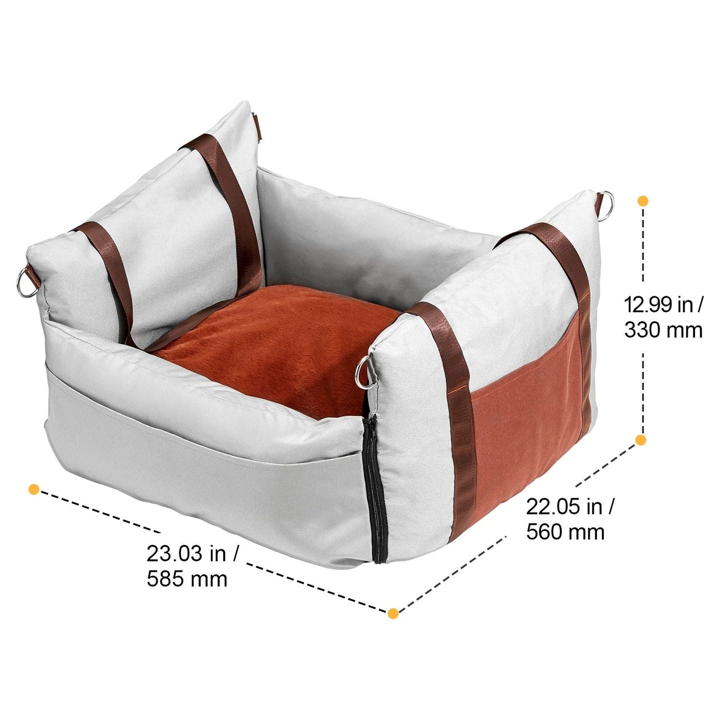 Dog Car Seat, Waterproof Dog Booster Seat for Car with Side Handles and A Storage Pocket, Clip - On Safety Leash and PP Cotton Filling, Dog Car Bed for Small Dog up to 25lbs, Gray - DelightsDownSouth