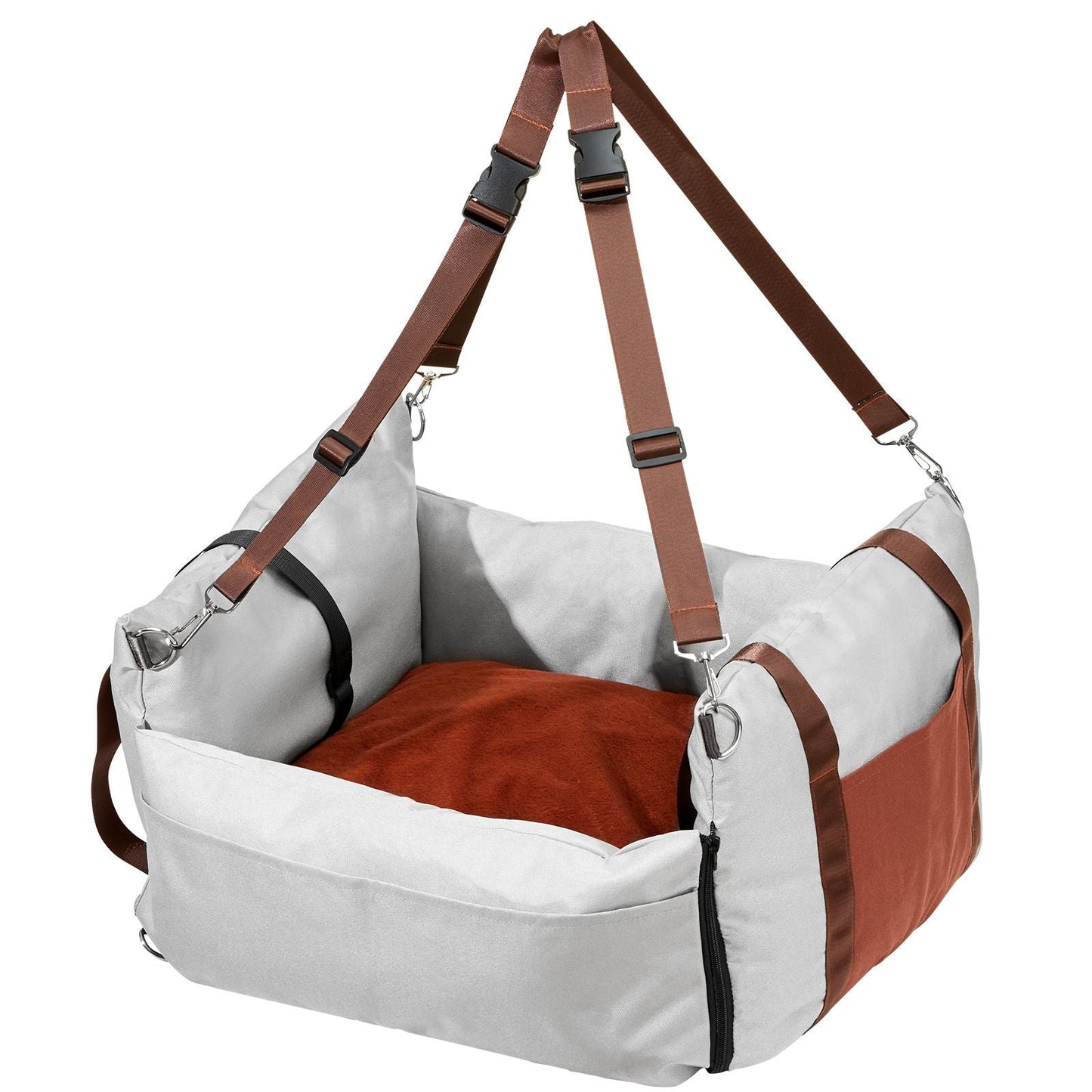 Dog Car Seat, Waterproof Dog Booster Seat for Car with Side Handles and A Storage Pocket, Clip - On Safety Leash and PP Cotton Filling, Dog Car Bed for Small Dog up to 25lbs, Gray - DelightsDownSouth
