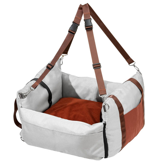 Dog Car Seat, Waterproof Dog Booster Seat for Car with Side Handles and A Storage Pocket, Clip - On Safety Leash and PP Cotton Filling, Dog Car Bed for Small Dog up to 25lbs, Gray - DelightsDownSouth