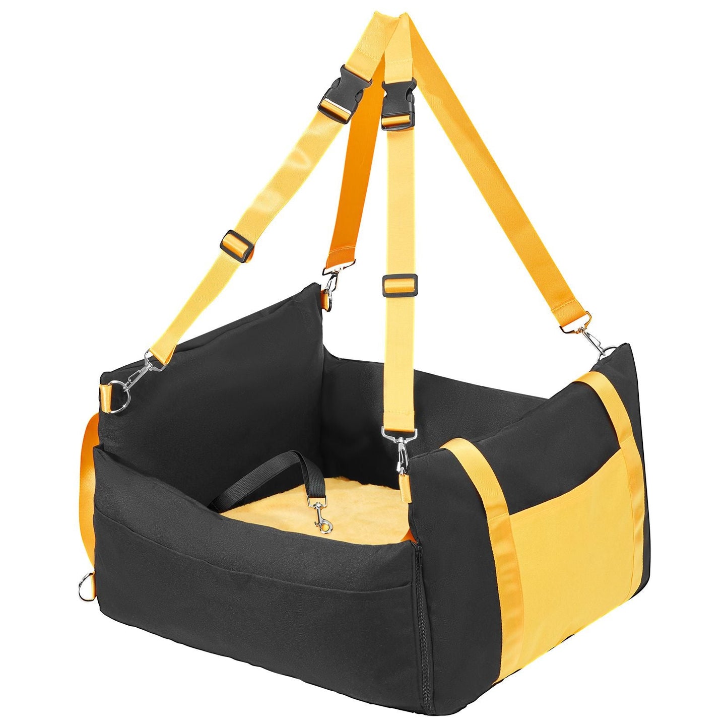 Dog Car Seat, Waterproof Dog Booster Seat for Car with Side Handles and A Storage Pocket, Clip - On Safety Leash and PP Cotton Filling, Dog Car Bed for Small Dog up to 25lbs, Black - DelightsDownSouth