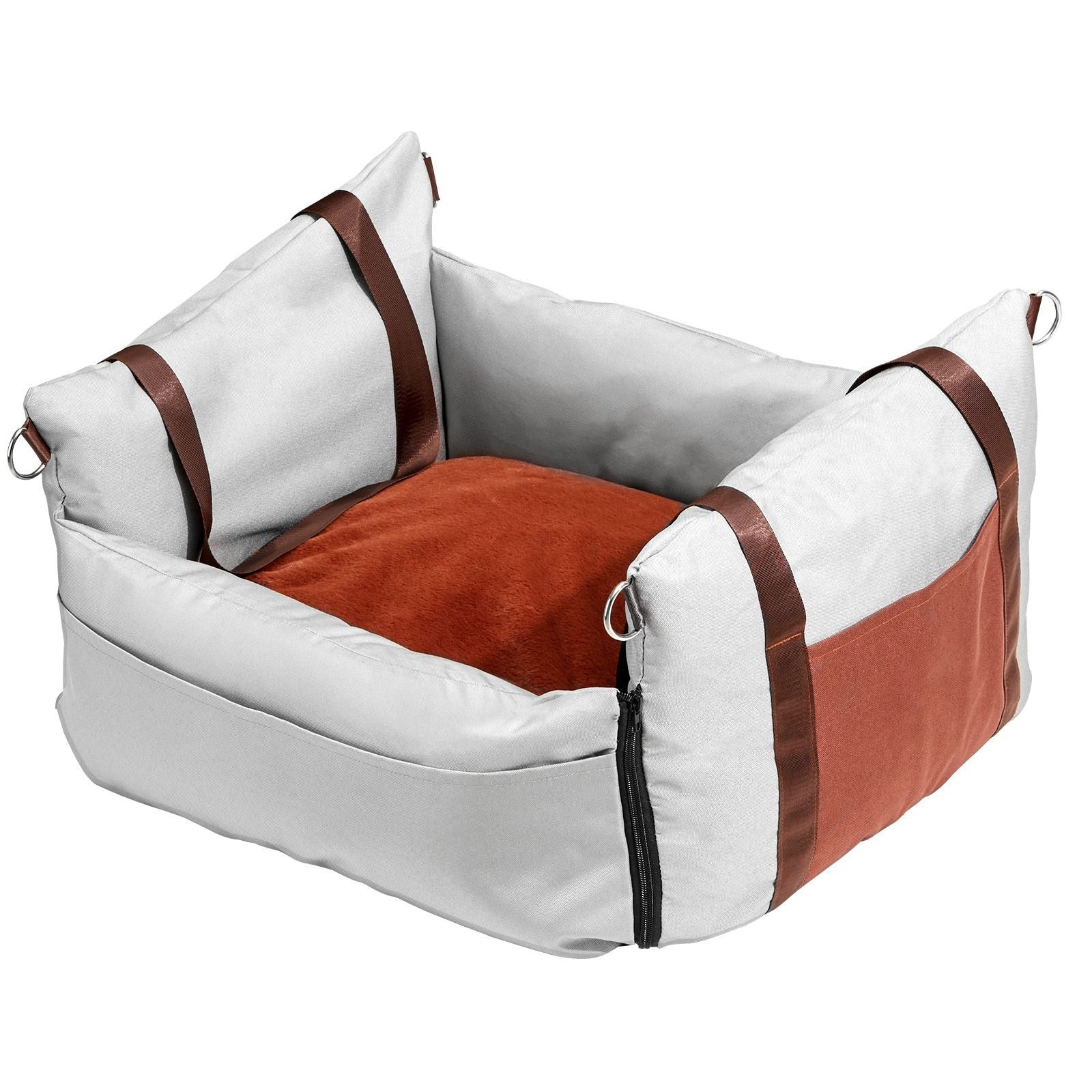 Dog Car Seat, Waterproof Dog Booster Seat for Car with Side Handles and A Storage Pocket, Clip - On Safety Leash and PP Cotton Filling, Dog Car Bed for Small Dog up to 25lbs, Gray - DelightsDownSouth