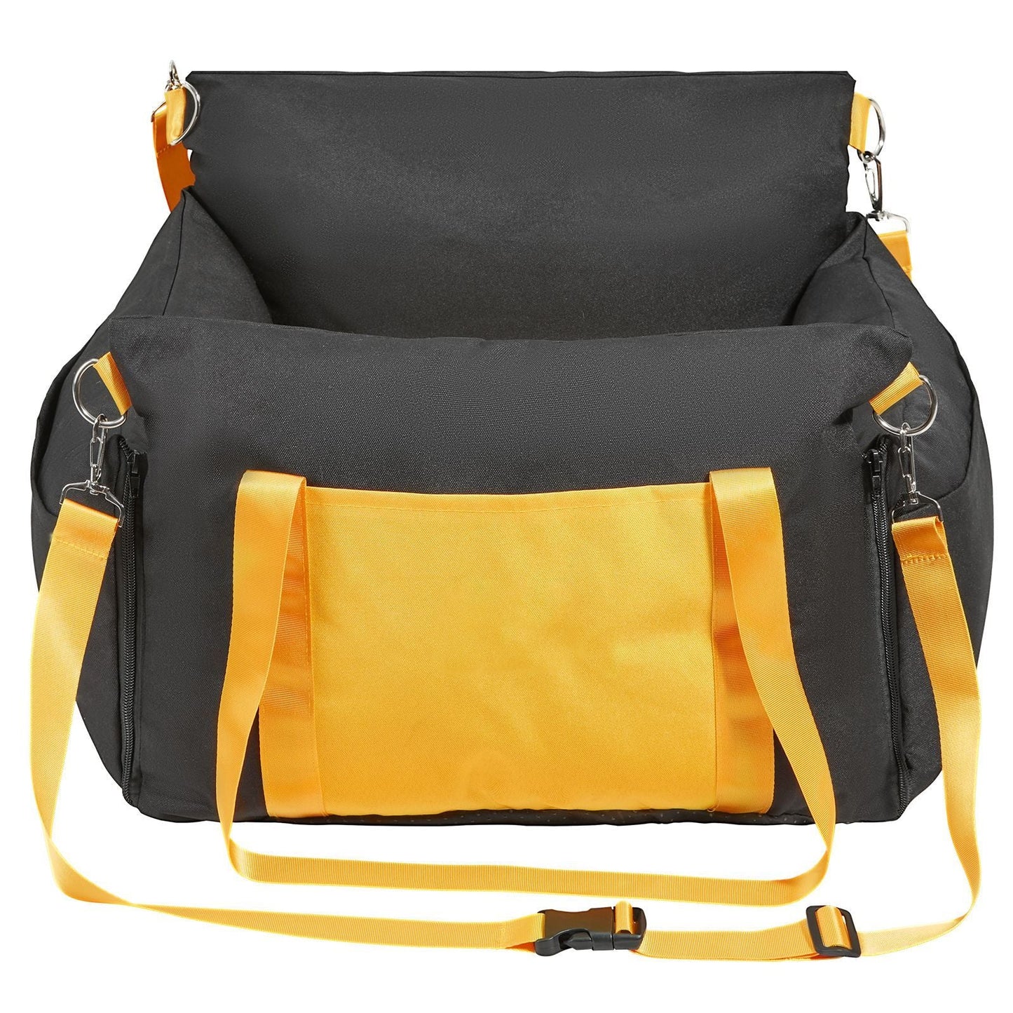 Dog Car Seat, Waterproof Dog Booster Seat for Car with Side Handles and A Storage Pocket, Clip - On Safety Leash and PP Cotton Filling, Dog Car Bed for Small Dog up to 25lbs, Black - DelightsDownSouth
