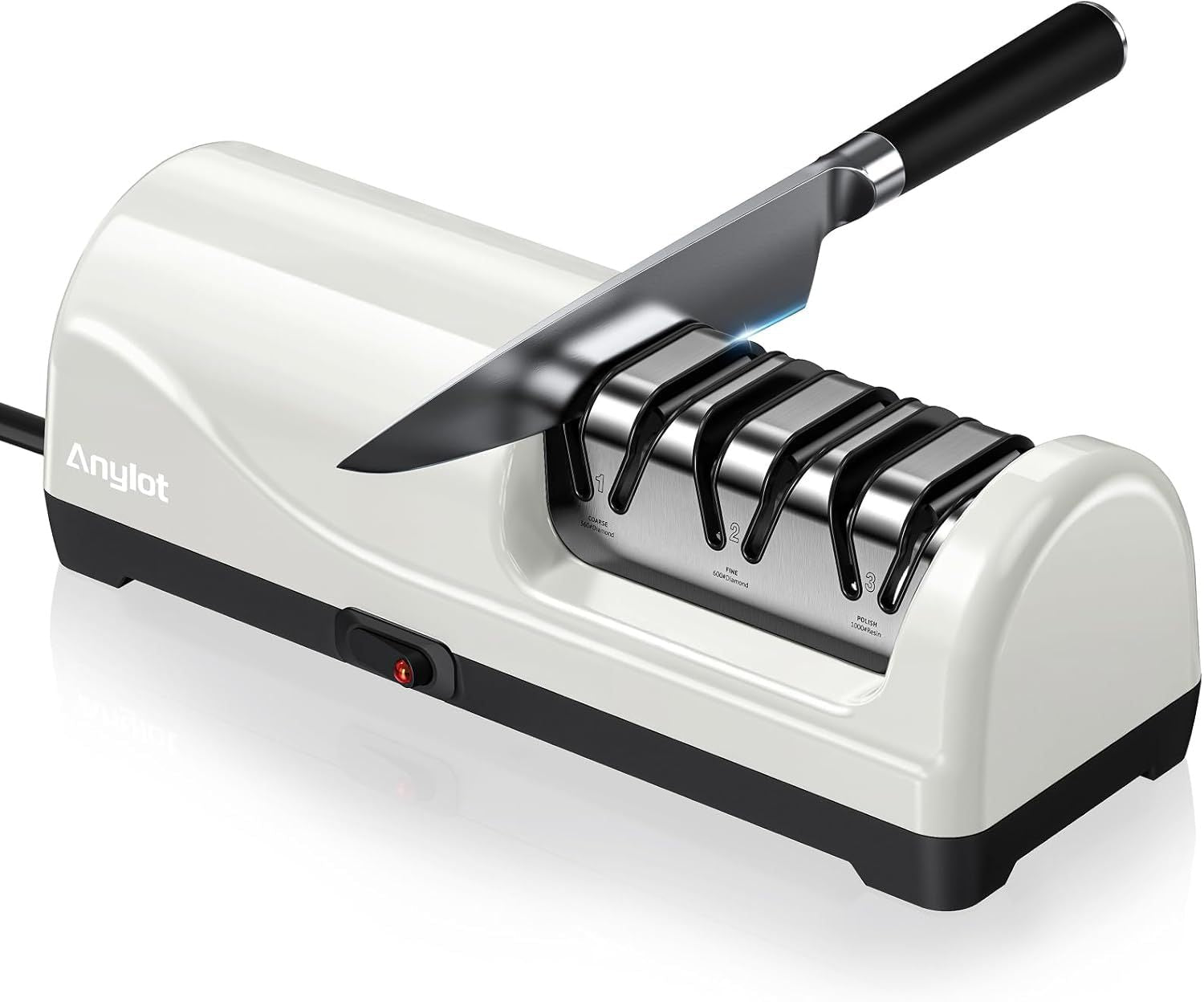 Electric Knife Sharpener for Kitchen, 3 - Stage Knife Sharpener Electric with 100% Diamond Abrasives, 20° Precision Angle Guide, Fast & Safe Sharpening for Chef Knives, Home Use & Beginners (Black) - DelightsDownSouth