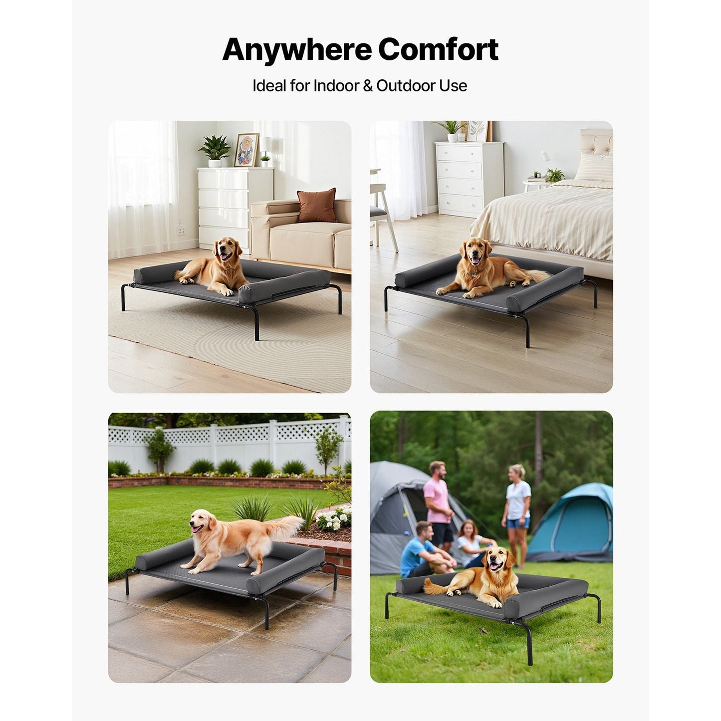 Elevated Dog Bed for Large Dogs, Portable Raised Dog Cot with Washable Pillow, Indoor & Outdoor Pet Cooling Raised Hammock Bed with Steel Metal Frame and Breathable Teslin Mesh, XL, Gray - DelightsDownSouth