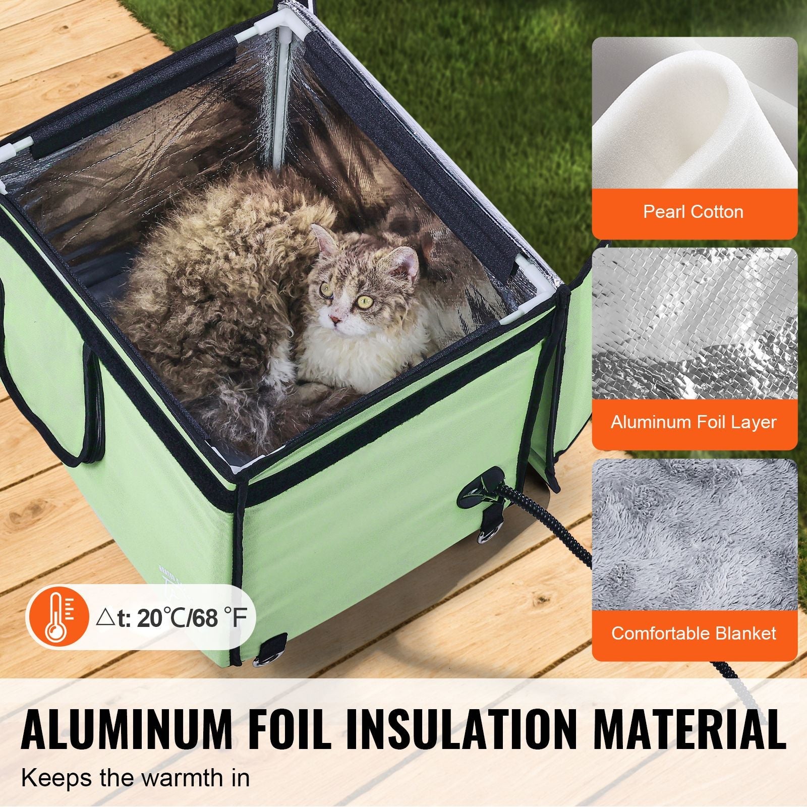 Elevated Heated Cat House, Cuboid Kitty Shelter with Adjustable Temperature and Timer, 900D Oxford Cloth Foldable Cat Shelter with Heated Pad for Winter to Stay Warm and Cozy, Green (Small) - DelightsDownSouth