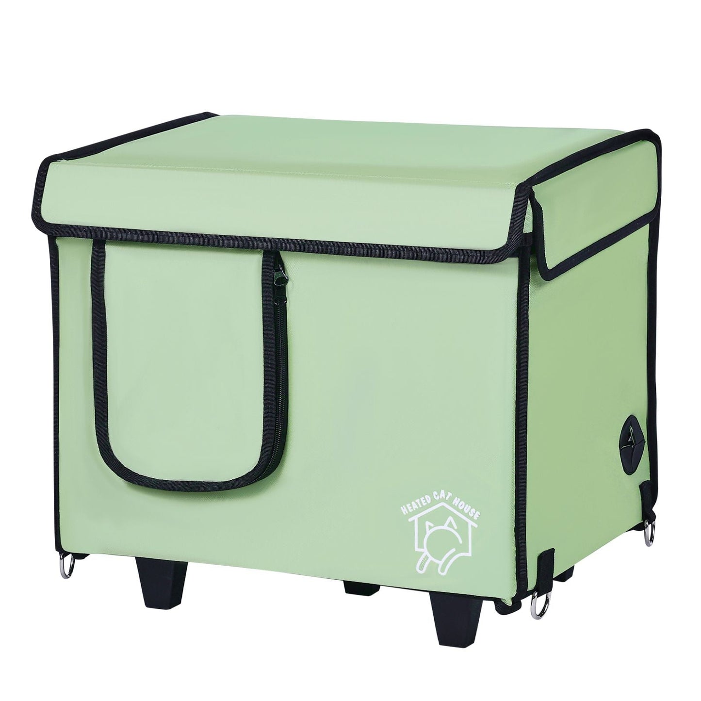 Elevated Heated Cat House, Cuboid Kitty Shelter with Adjustable Temperature and Timer, 900D Oxford Cloth Foldable Cat Shelter with Heated Pad for Winter to Stay Warm and Cozy, Green (Small) - DelightsDownSouth
