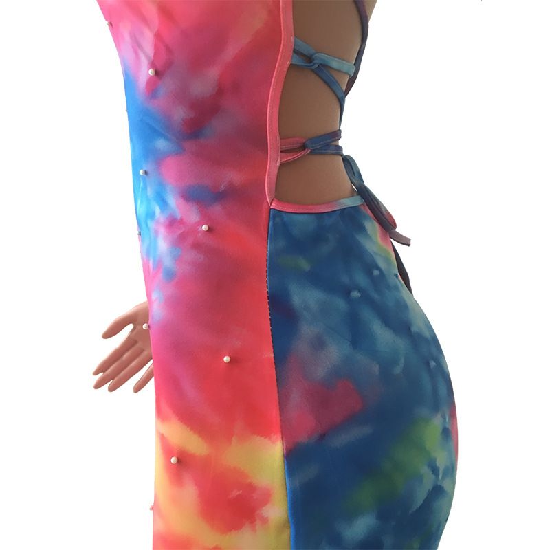 Europe and America Women Sexy Gradient Beaded Halter Strap Dress - DelightsDownSouth