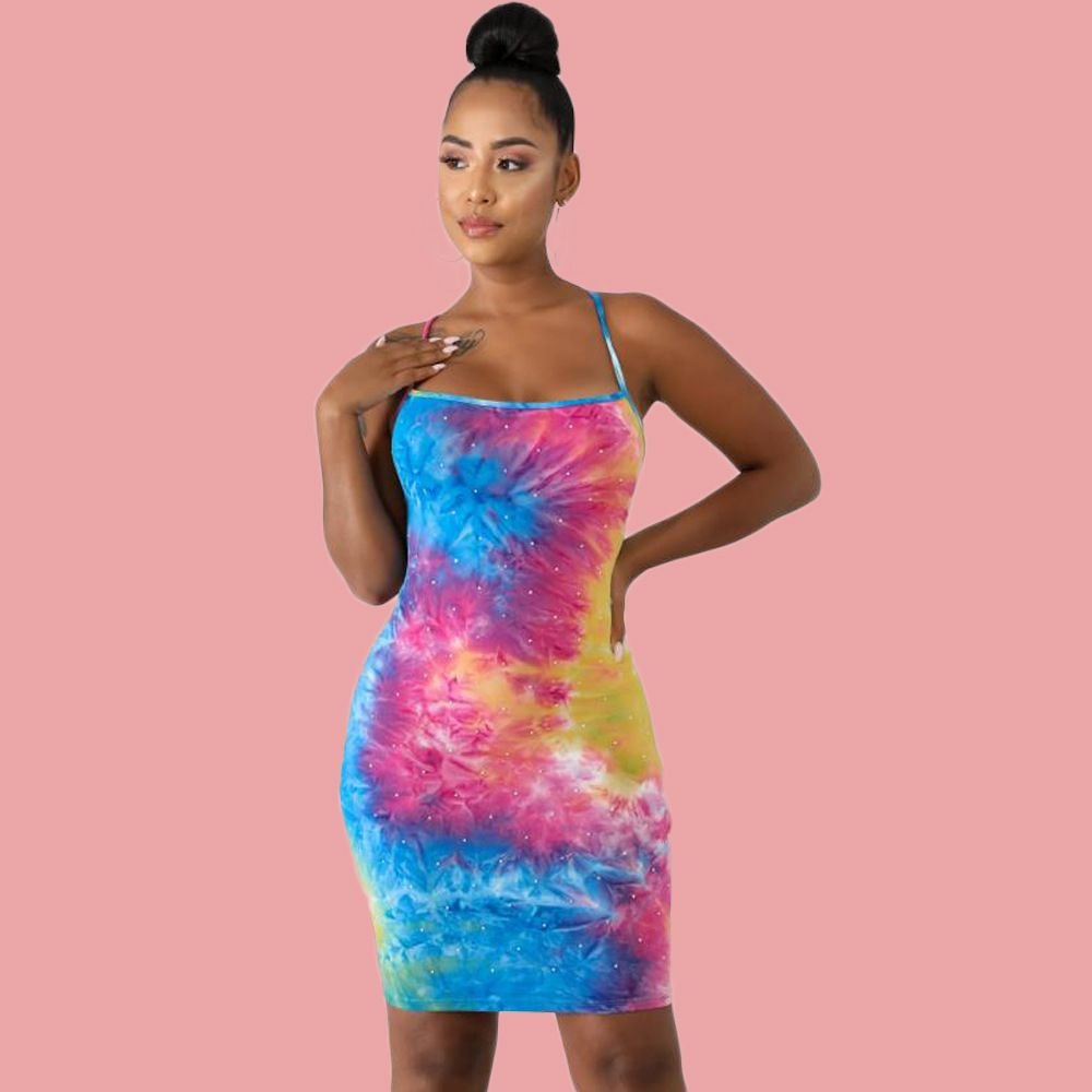 Europe and America Women Sexy Gradient Beaded Halter Strap Dress - DelightsDownSouth