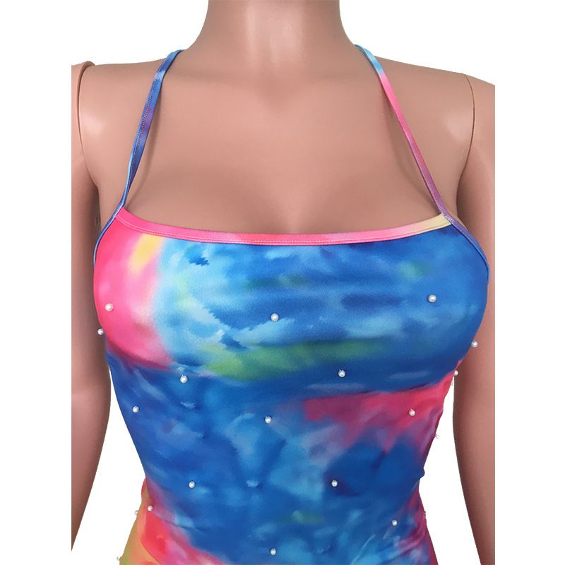 Europe and America Women Sexy Gradient Beaded Halter Strap Dress - DelightsDownSouth