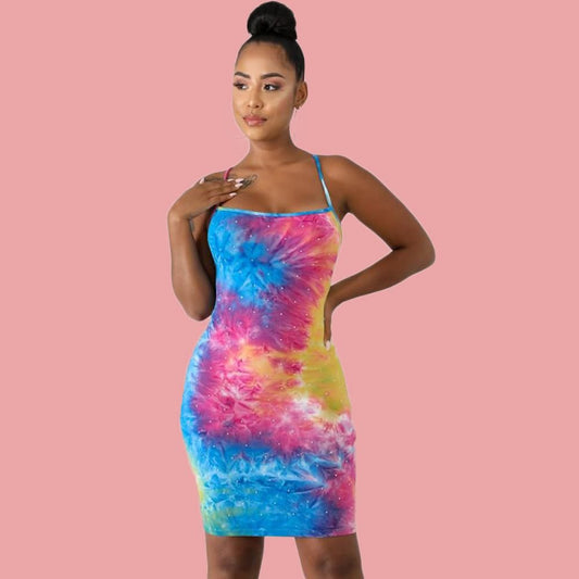 Europe and America Women Sexy Gradient Beaded Halter Strap Dress - DelightsDownSouth