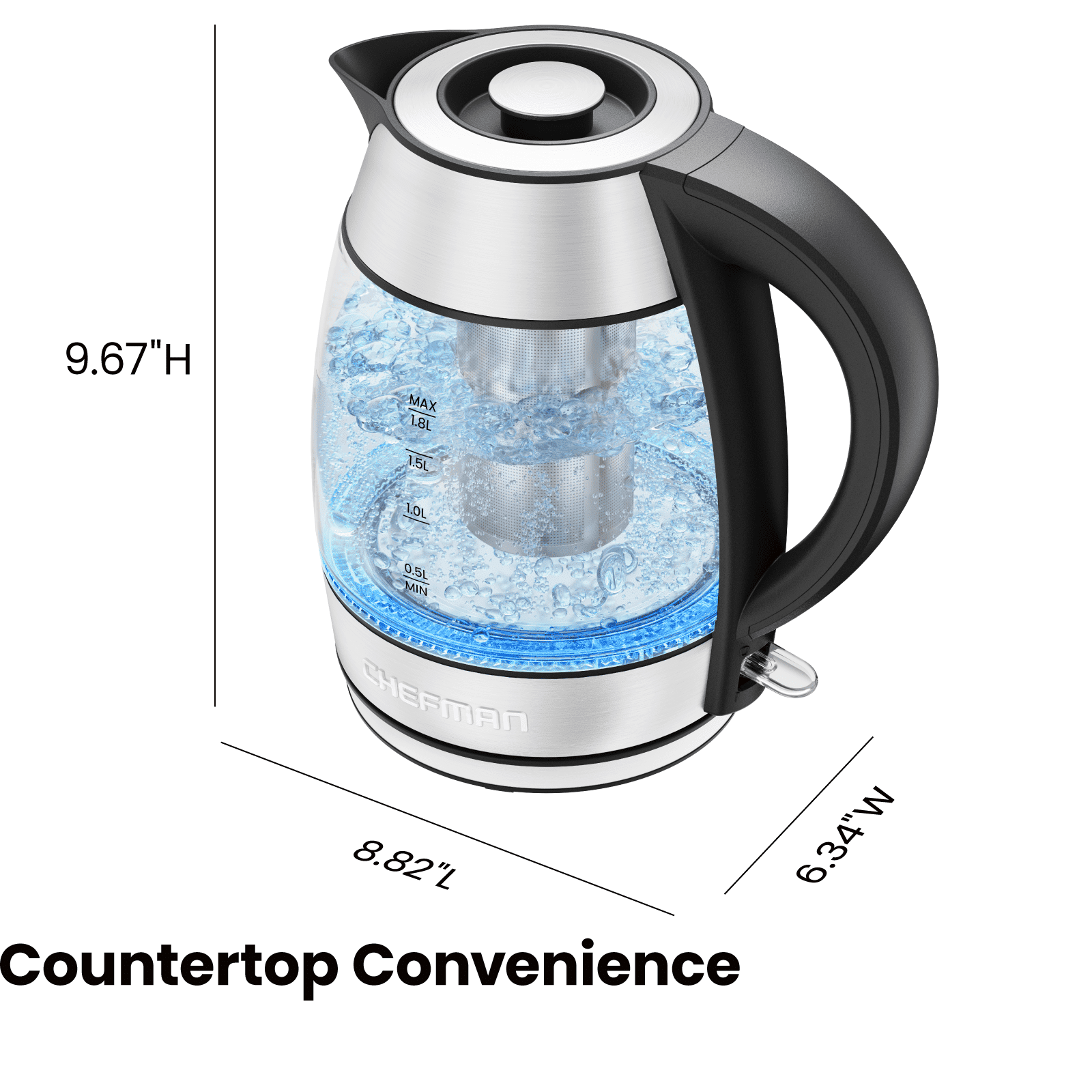 Fast Boiling 1.8L Electric Glass Kettle, Removable Tea Infuser, LED Lights, Stainless Steel - DelightsDownSouth