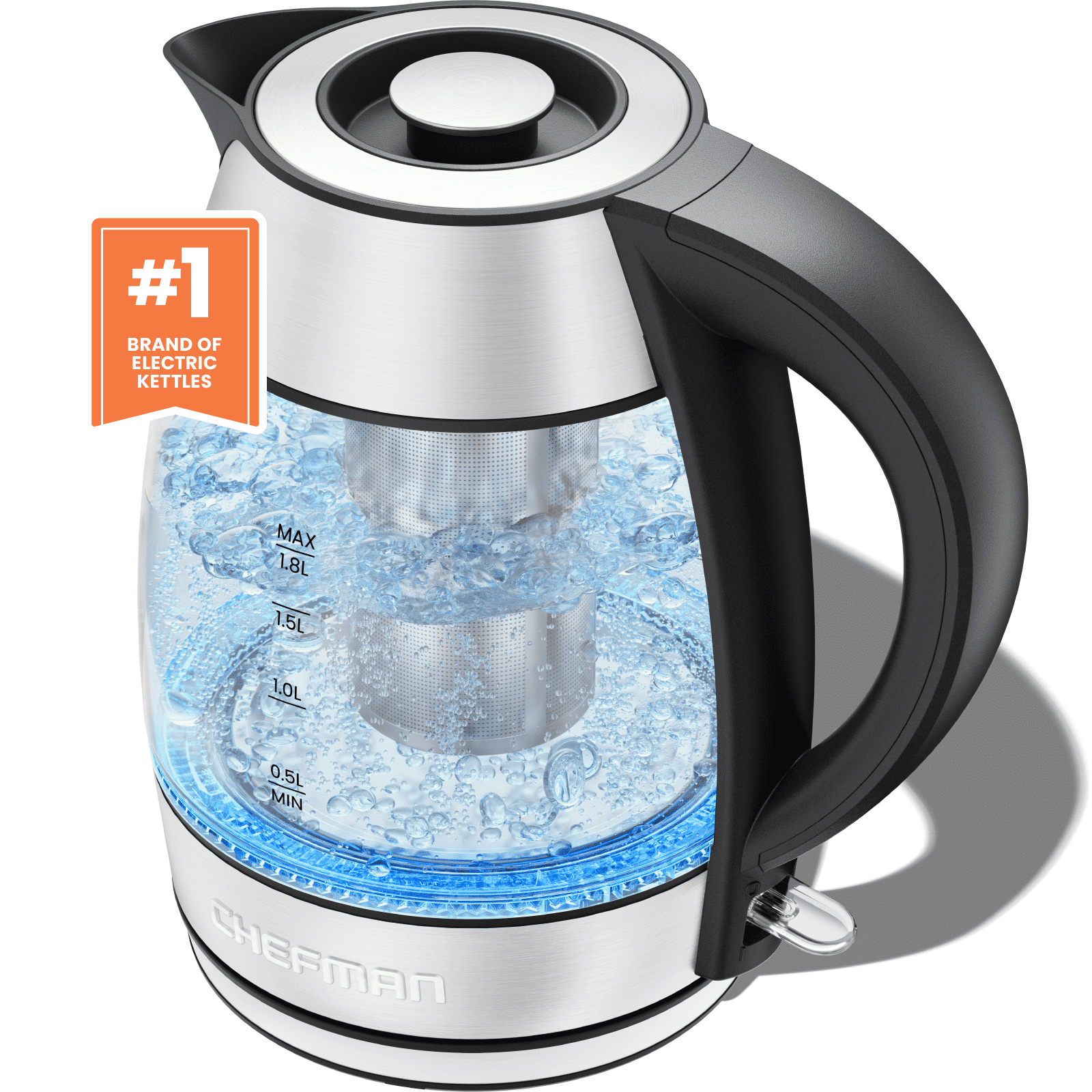 Fast Boiling 1.8L Electric Glass Kettle, Removable Tea Infuser, LED Lights, Stainless Steel - DelightsDownSouth