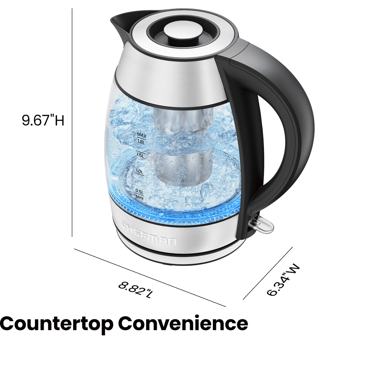 Fast Boiling 1.8L Electric Glass Kettle, Removable Tea Infuser, LED Lights, Stainless Steel - DelightsDownSouth